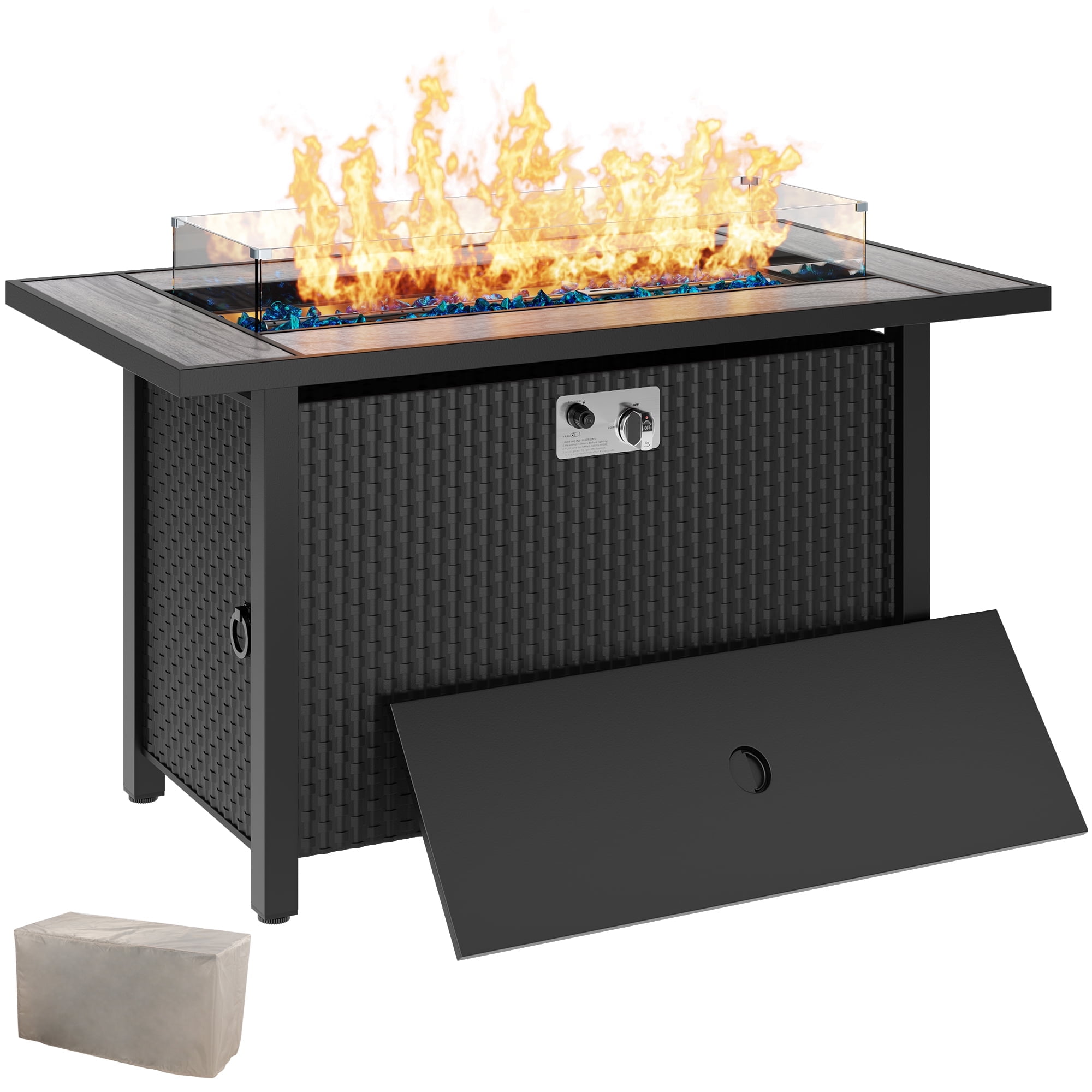 Walsunny 45 in Propane Fire Pit Table, 50,000 BTU Steel Gas Fire Pit with Removable Lid and Waterproof Cover (Grey, 45 in) 5us02