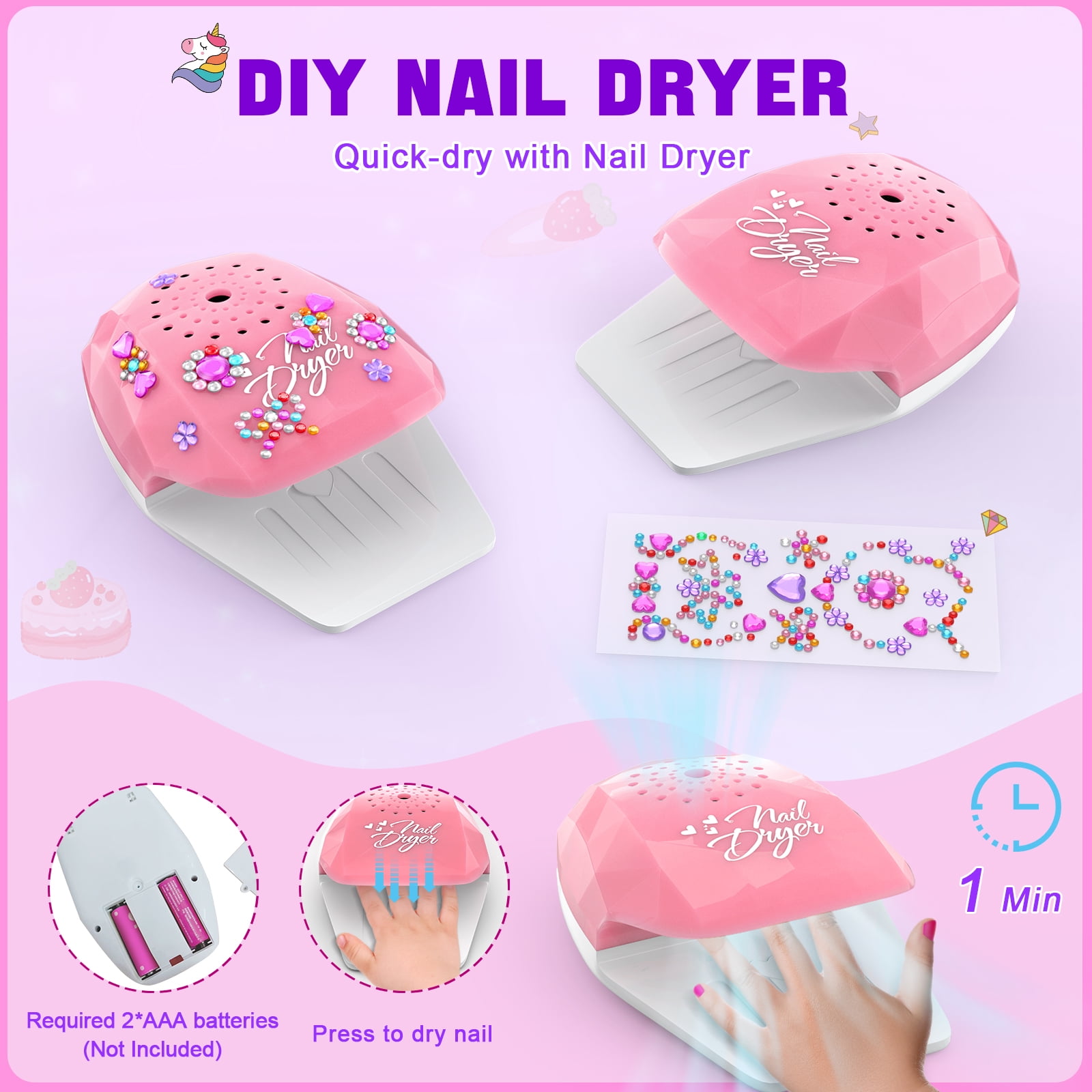 GORISPI Kids Nail Polish Set with Unicorn Storage Case, Peelable Non-Toxic Formula, DIY Nail Art Activity Kit (Pink, 1 Set) t8kj9