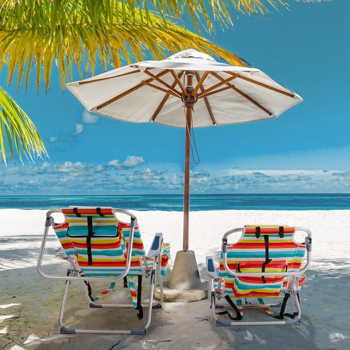 AsterOutdoor Folding Beach Chair with Adjustable Backrest and Cup Holder (Rainbow Stripes, 220 lb Capacity) d2h9m