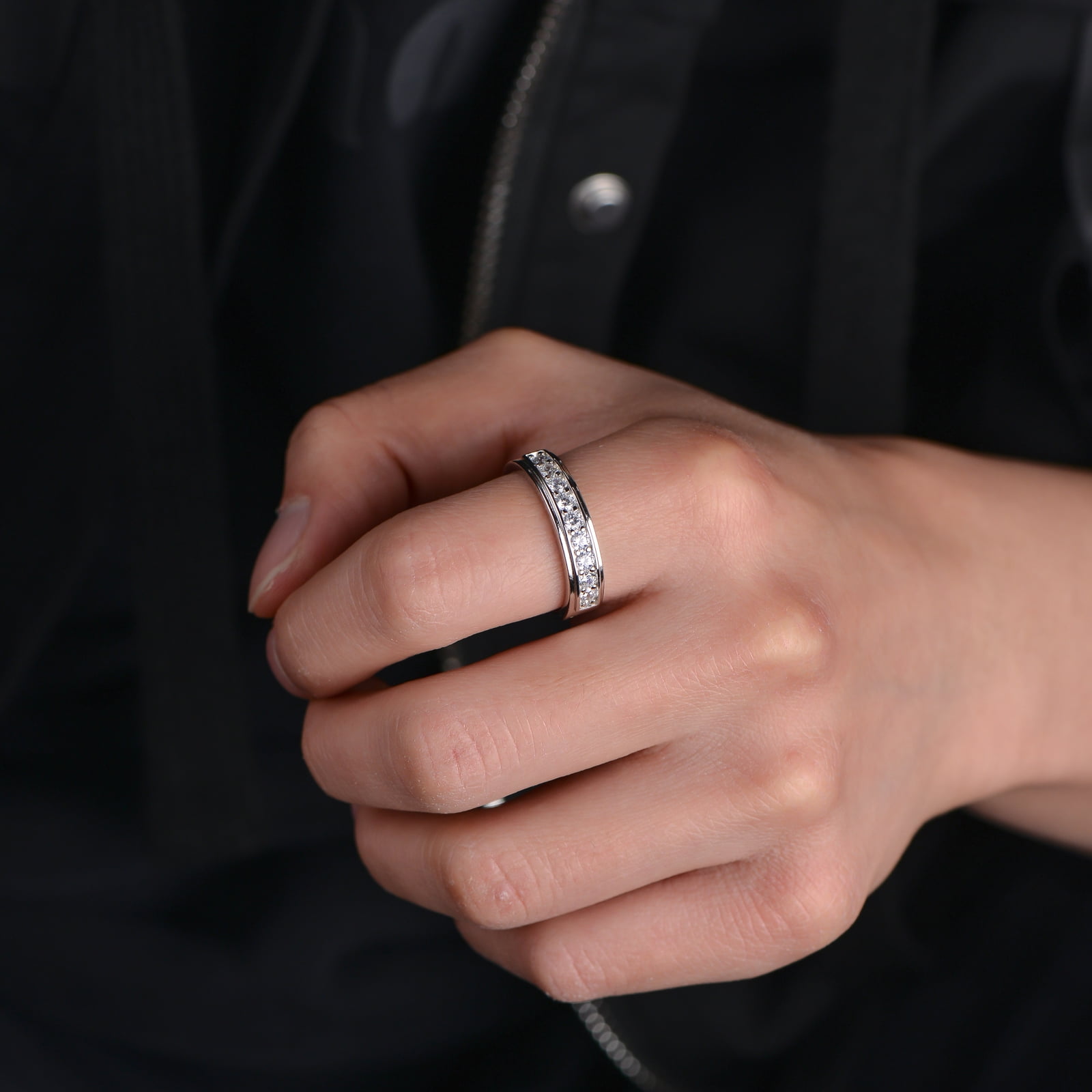 SFTING Men Wedding Band 925 Sterling Silver Ring with 5A Zirconia (Silver, Size 9) gd8gn - Image 5
