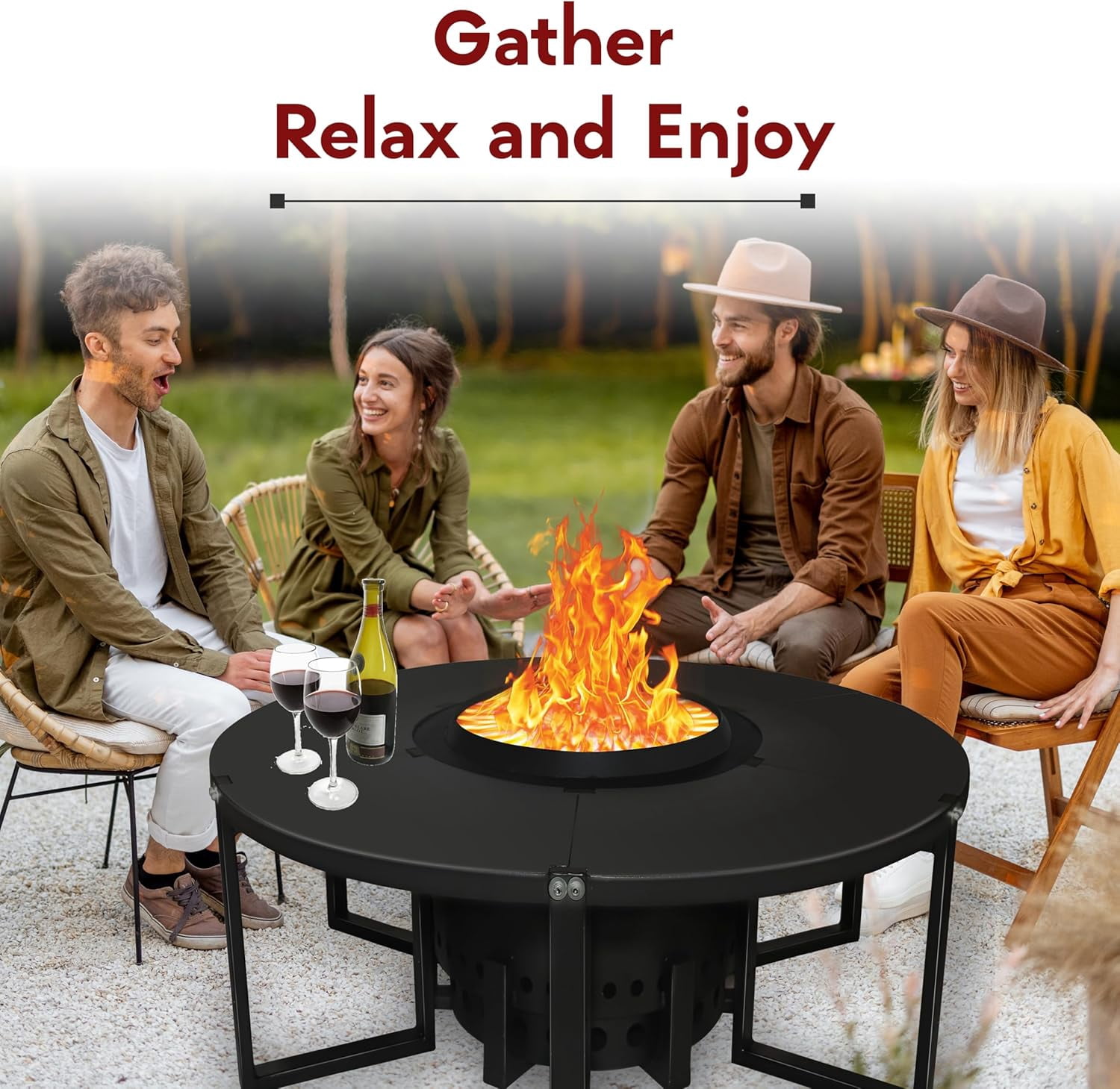 FEBTECH Smokeless Fire Pit with Round Table Top, Portable Outdoor Bonfire Pit for Patio and Camping (Black, 21.6 in) prkuh