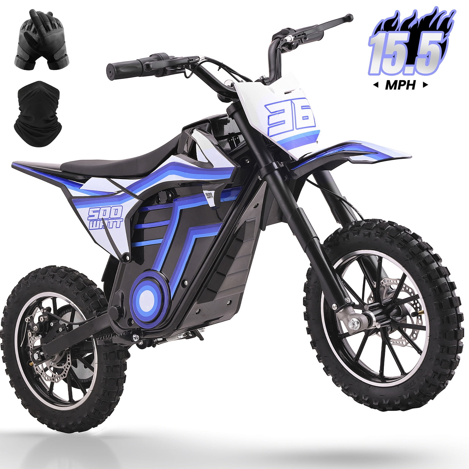 QEASET Electric Dirt Bike, 500W Off-Road Motorbike for Kids, Dual Suspension (Blue, 150 lb Capacity) mhvdp