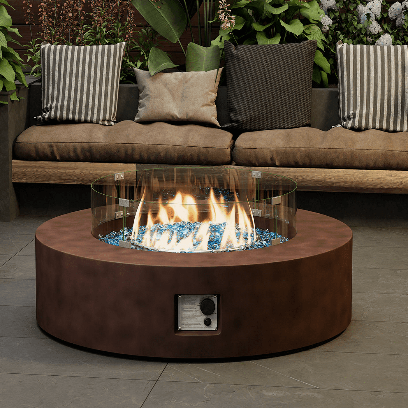 VENTOPYR Outdoor Propane Fire Pit Table, 50000 BTU Round Patio Heater with Wind Guard (Dark Bronze, 40.5 in) dyuqy