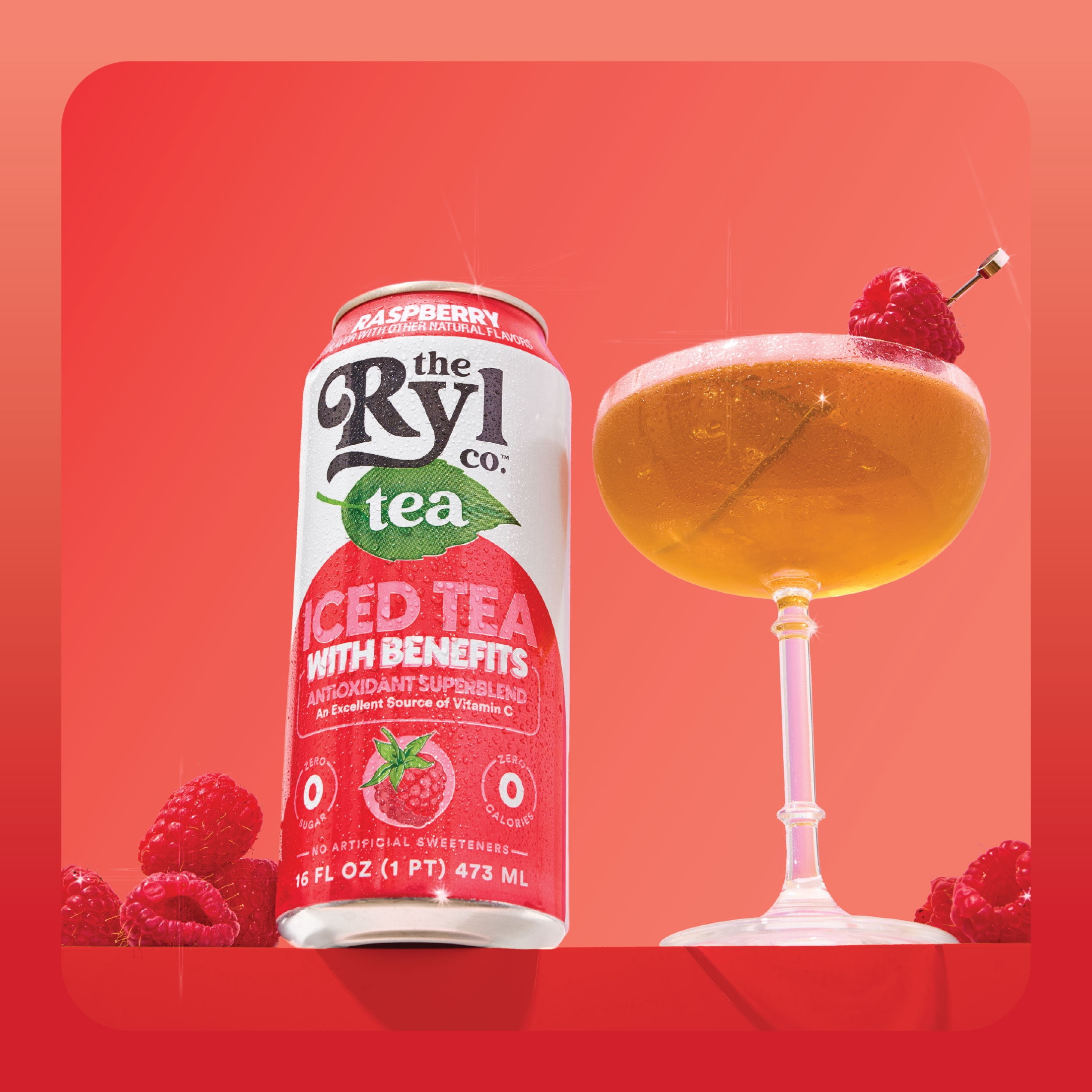 Ryl Tea Raspberry Iced Tea, Zero Sugar Black Tea with Antioxidants (16 fl oz) j2cty
