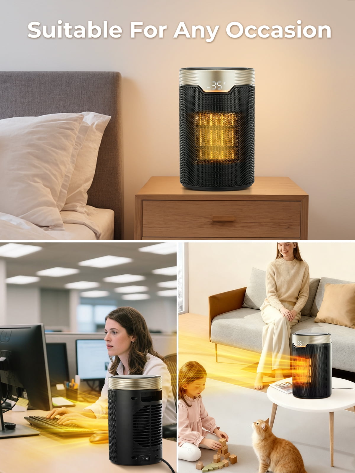 FOHERE Portable Electric Space Heater, Ceramic Indoor Heater with Digital Thermostat and Quiet Operation (Black, 1500W) q7f8x