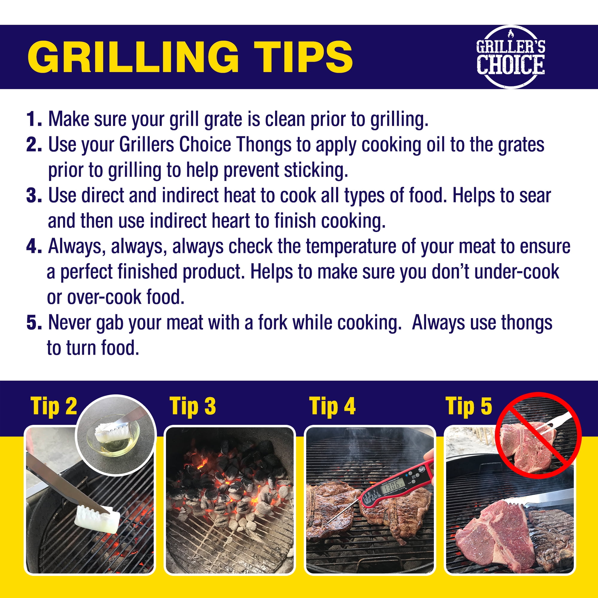 Grillers Choice BBQ Grilling Tool Set, Heavy-Duty Stainless Steel Utensils for Gas and Charcoal Grills (4-Piece Set) h8fih