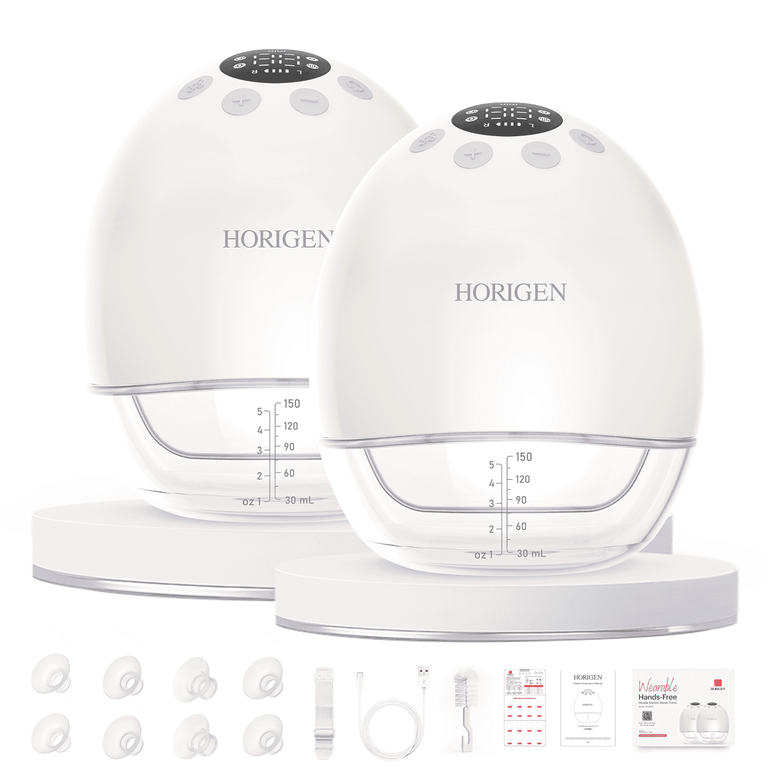 Horigen AOV6861 Double Electric Breast Pump, Wearable Hands-Free Design, Smart Memory & 3D Pumping Technology (White, 5 fl oz) mud9m