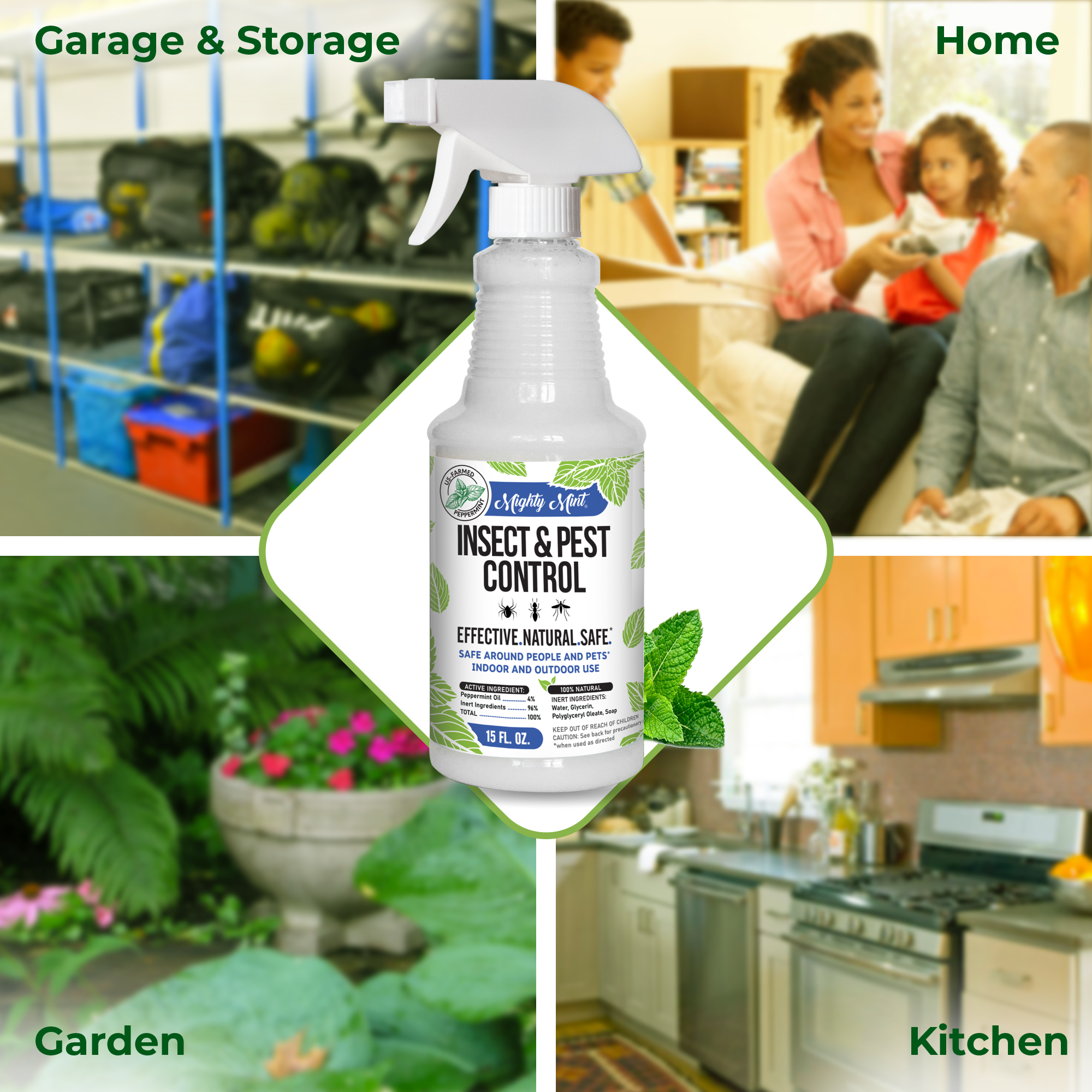Mighty Mint Peppermint Oil Insect Repellent Spray (Plant-Based, Indoor & Outdoor Bug Control) (15 fl oz) ifg7p