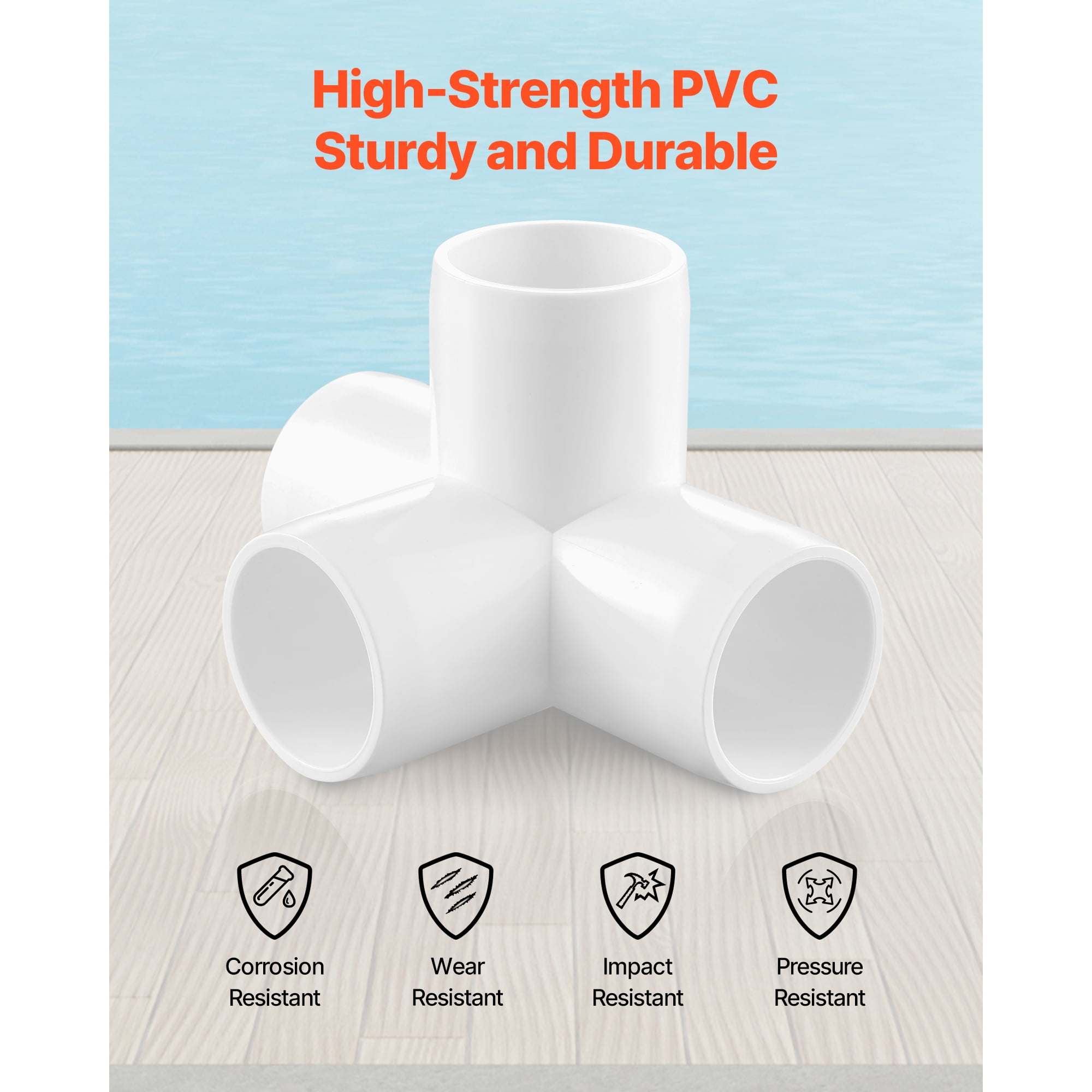 KFFKFF 4-Way PVC Pipe Connectors for 1-Inch Pipe, Heavy-Duty Elbow Fittings for DIY Projects (White, 10-Pack) fk6xa