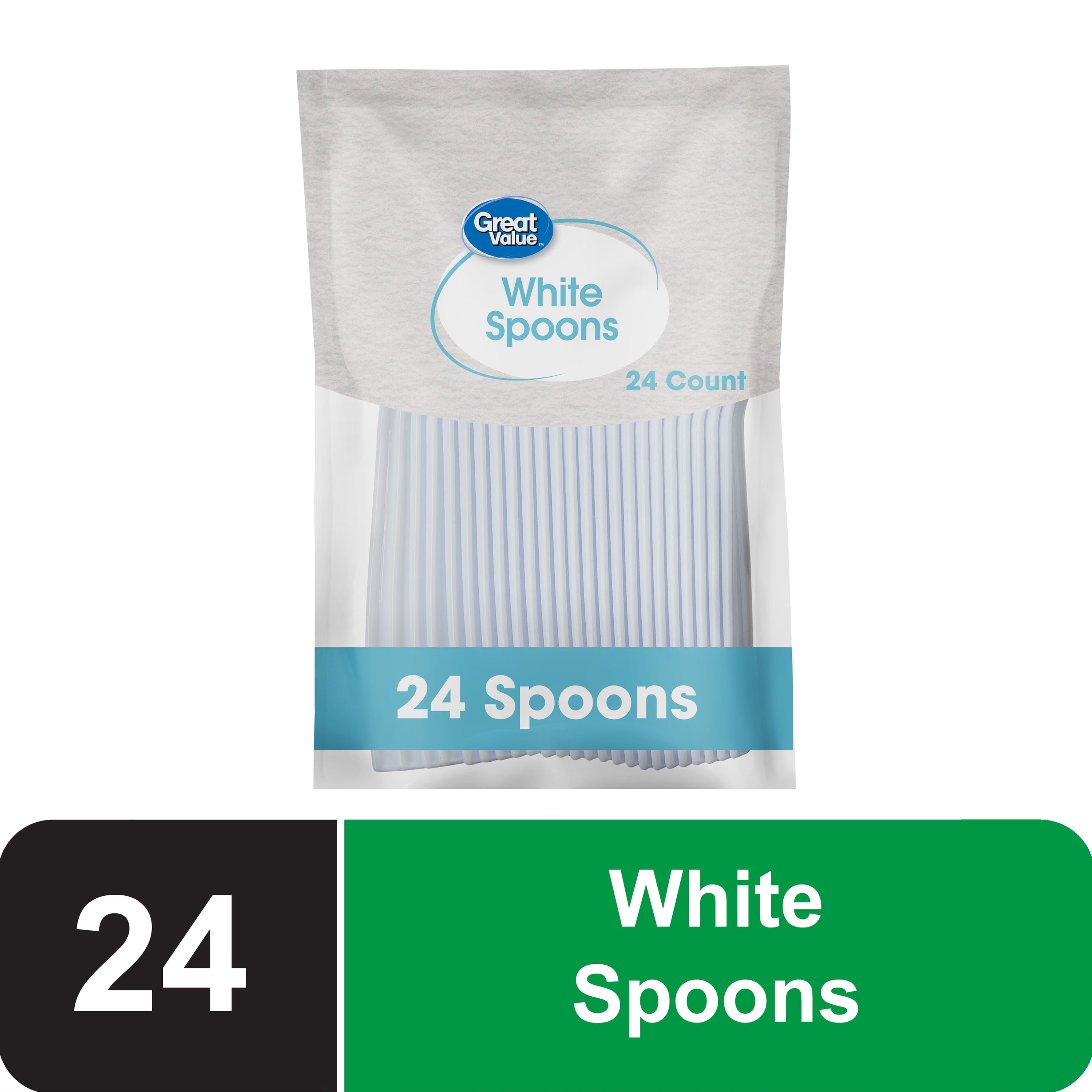 Great Value Disposable Plastic Spoons, Durable Cutlery for Parties and Events (White, 24 Count) ng15o