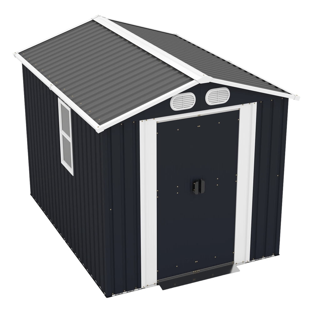 Generic Metal Storage Shed Outdoor Garden Tool House with Lockable Doors and Air Vents (Grey, 8x6 ft) nbo5r