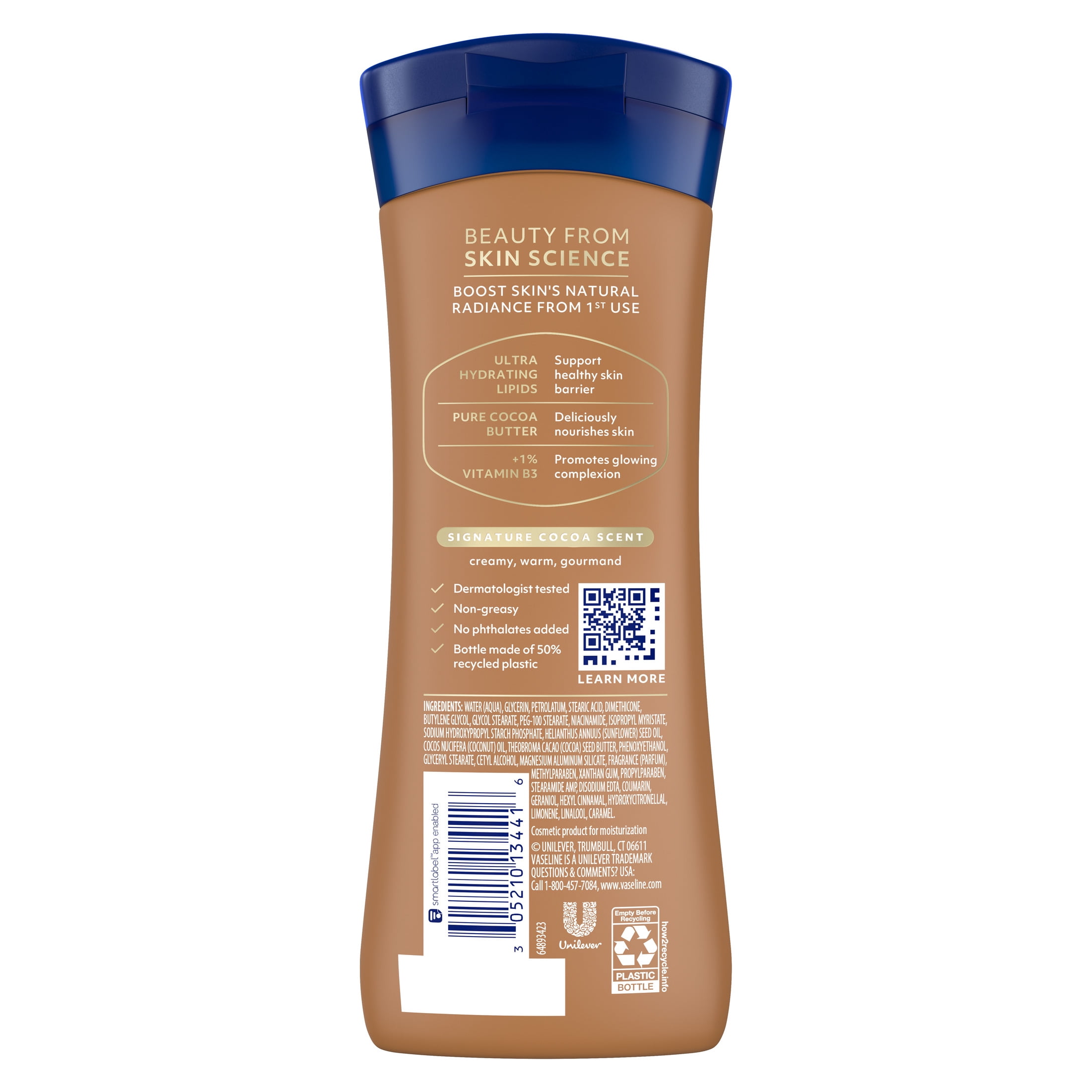 Vaseline Intensive Care Cocoa Radiant Body Lotion for Dry Skin with Pure Cocoa Butter and Hydrating Lipids (10 fl oz) tgxve