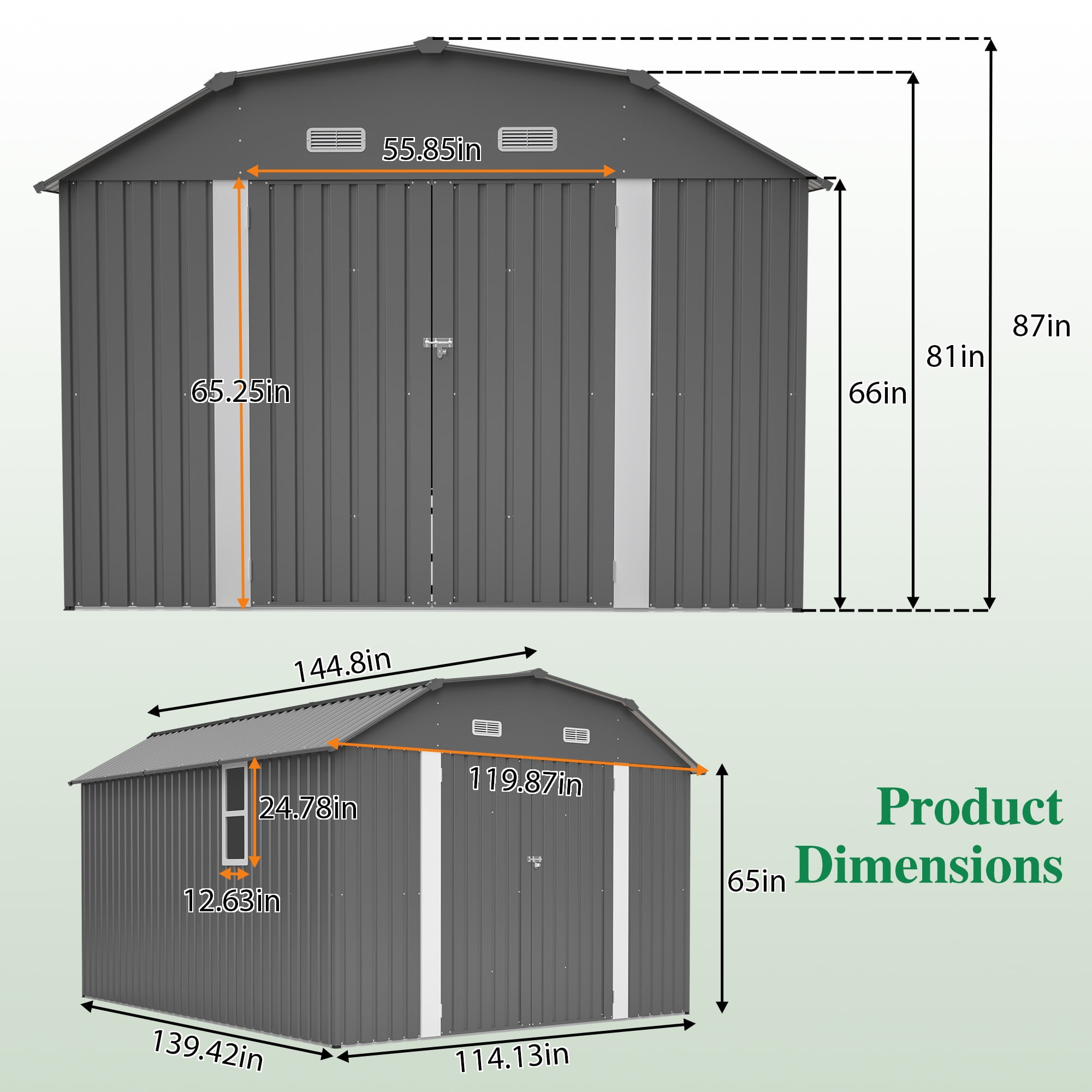LZBEITEM Metal Outdoor Storage Shed with Floor Frame Kit, Heavy-Duty Garden Tool Shed with Lockable Door and Window (Grey, 10 ft x 12 ft) zqgpg