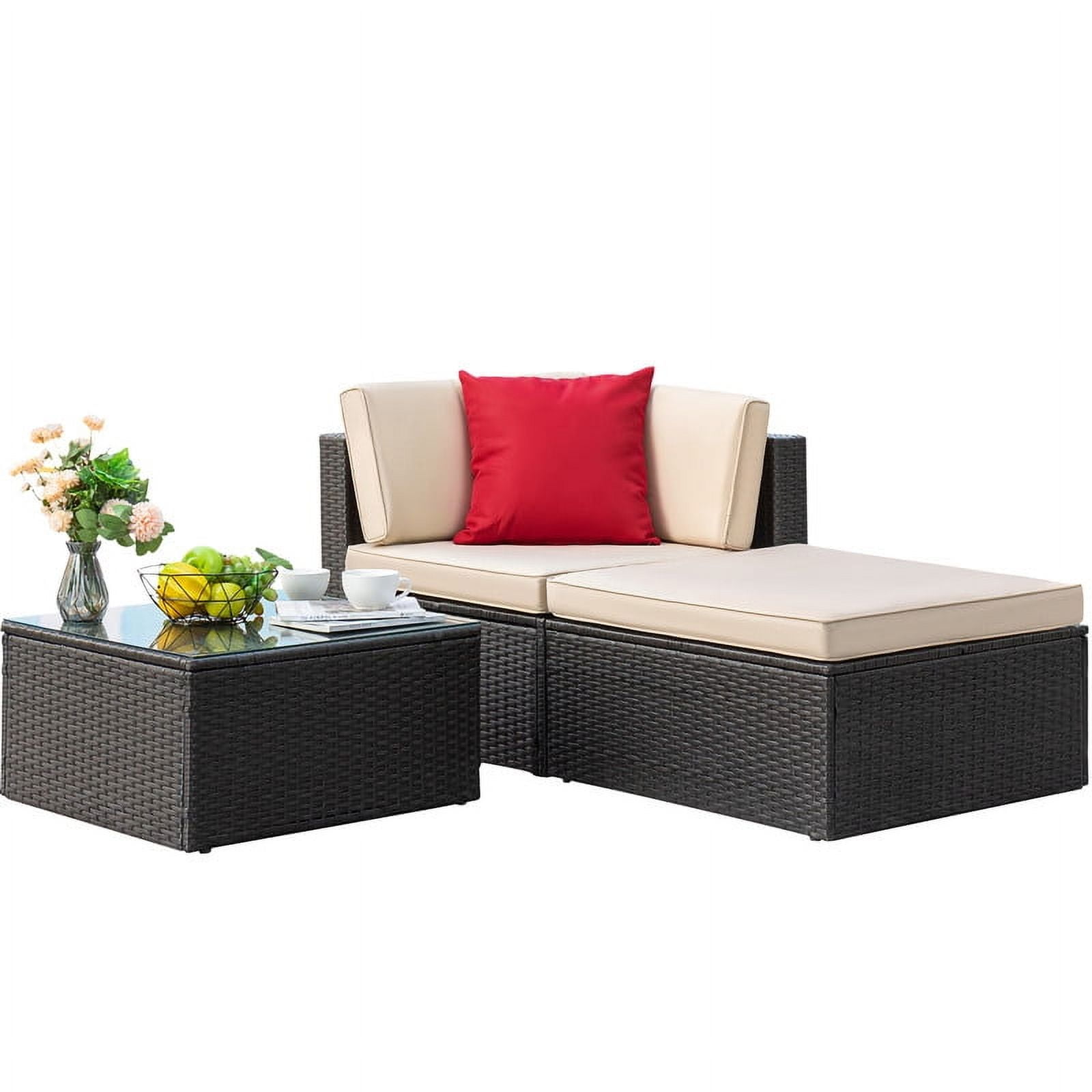 Devoko Outdoor Sectional Sofa PE Rattan Patio Furniture Set with Cushions and Table (Beige) wqmo3