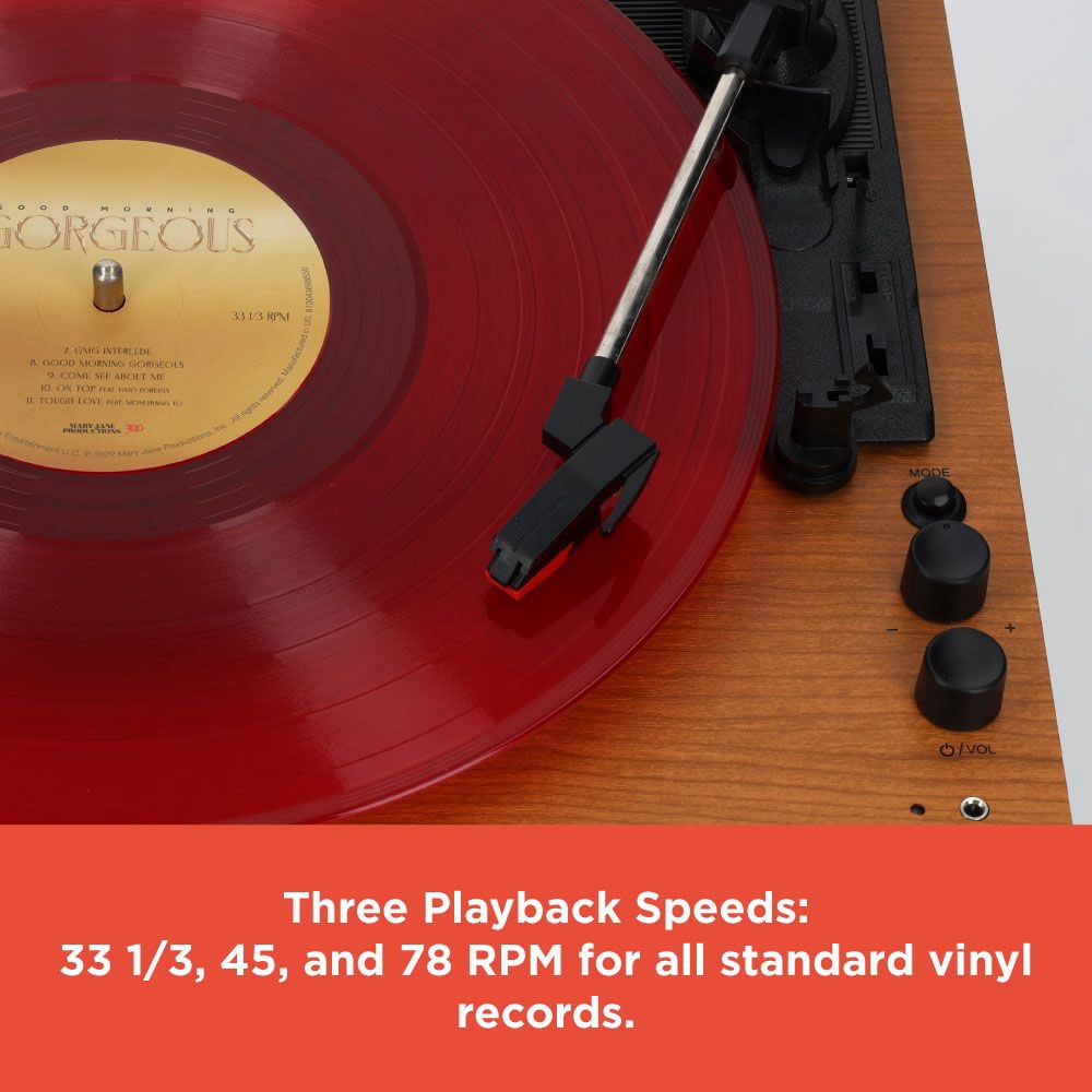RadioShack Retro Bluetooth Turntable with 3-Speed Vinyl Playback and Built-In Speakers (Clear, 12 in) 5z44r