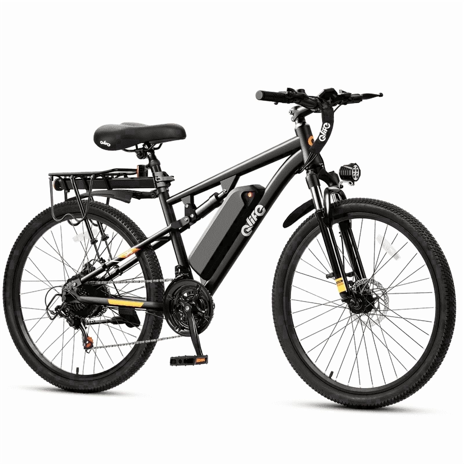 Qlife Racer 27.5 in Electric Mountain Bike, Full Suspension 21-Speed Ebike with 500W Motor and Removable Battery (Black, 27.5 in) 18xee