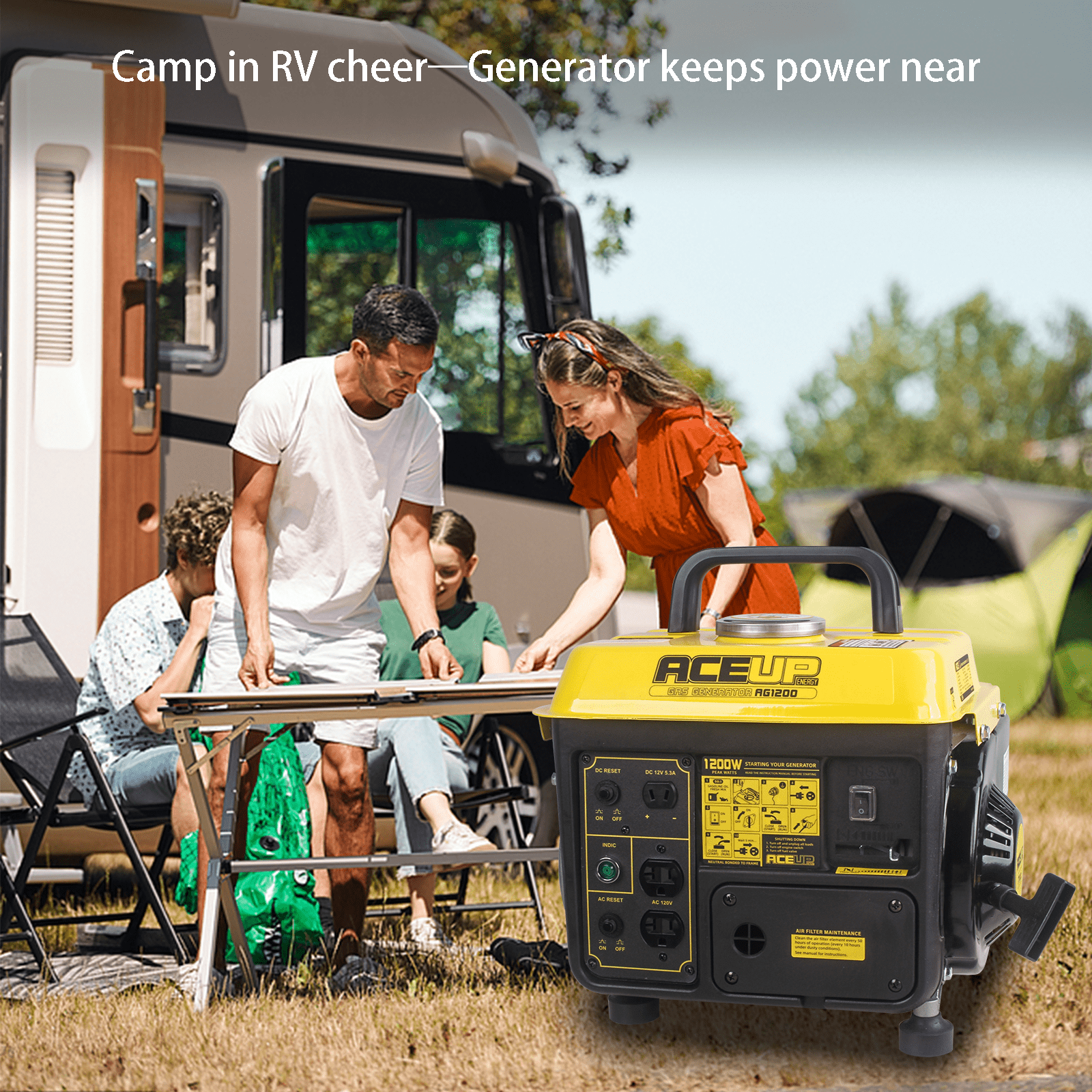 Aceup Energy 1200W Portable Gas Powered Generator for Camping and RV (1200W Peak, 35.3 lb) 5ffzs