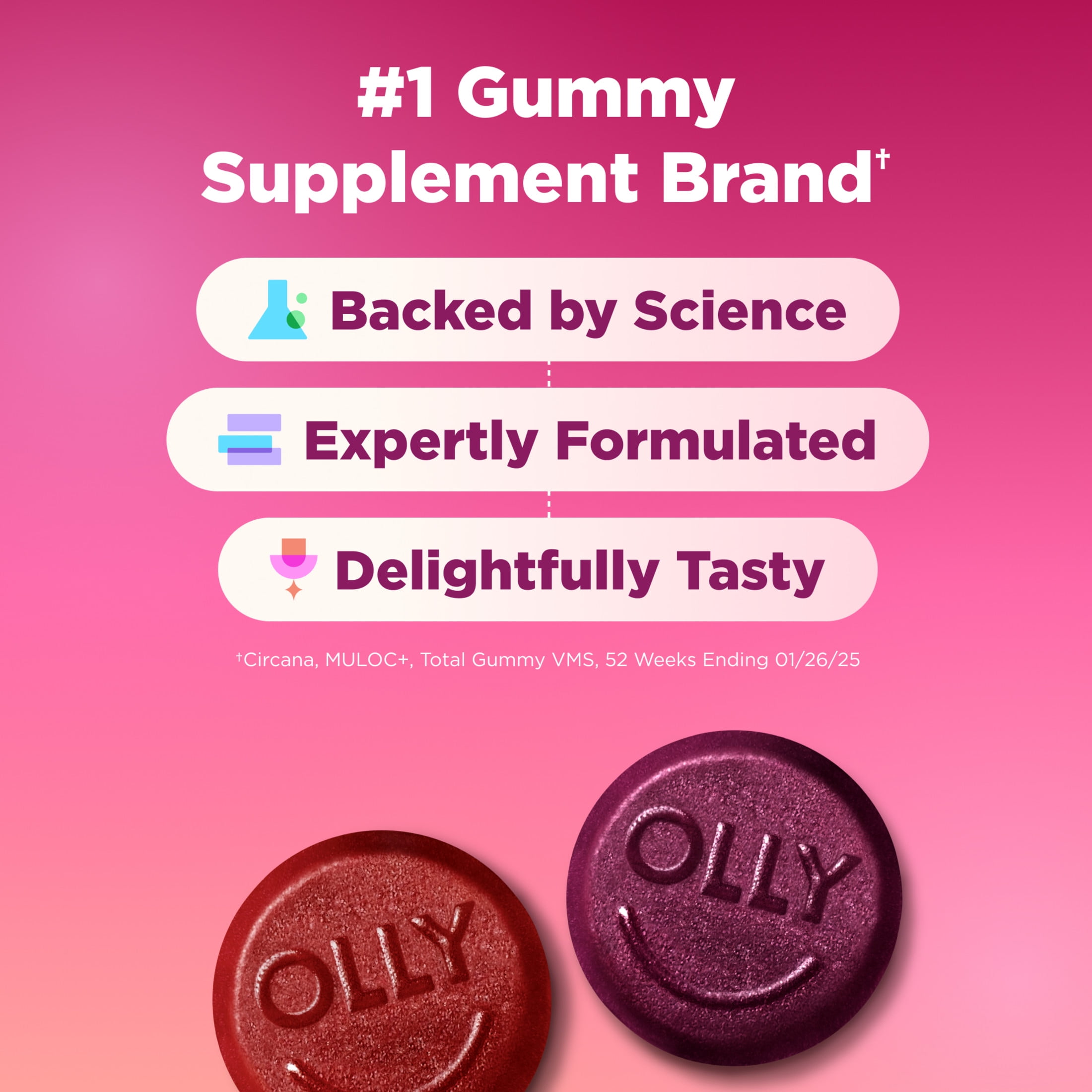 OLLY Women's Multivitamin Gummies, Daily Nutritional Support with Biotin and Vitamin D (90 Count) 06yfm