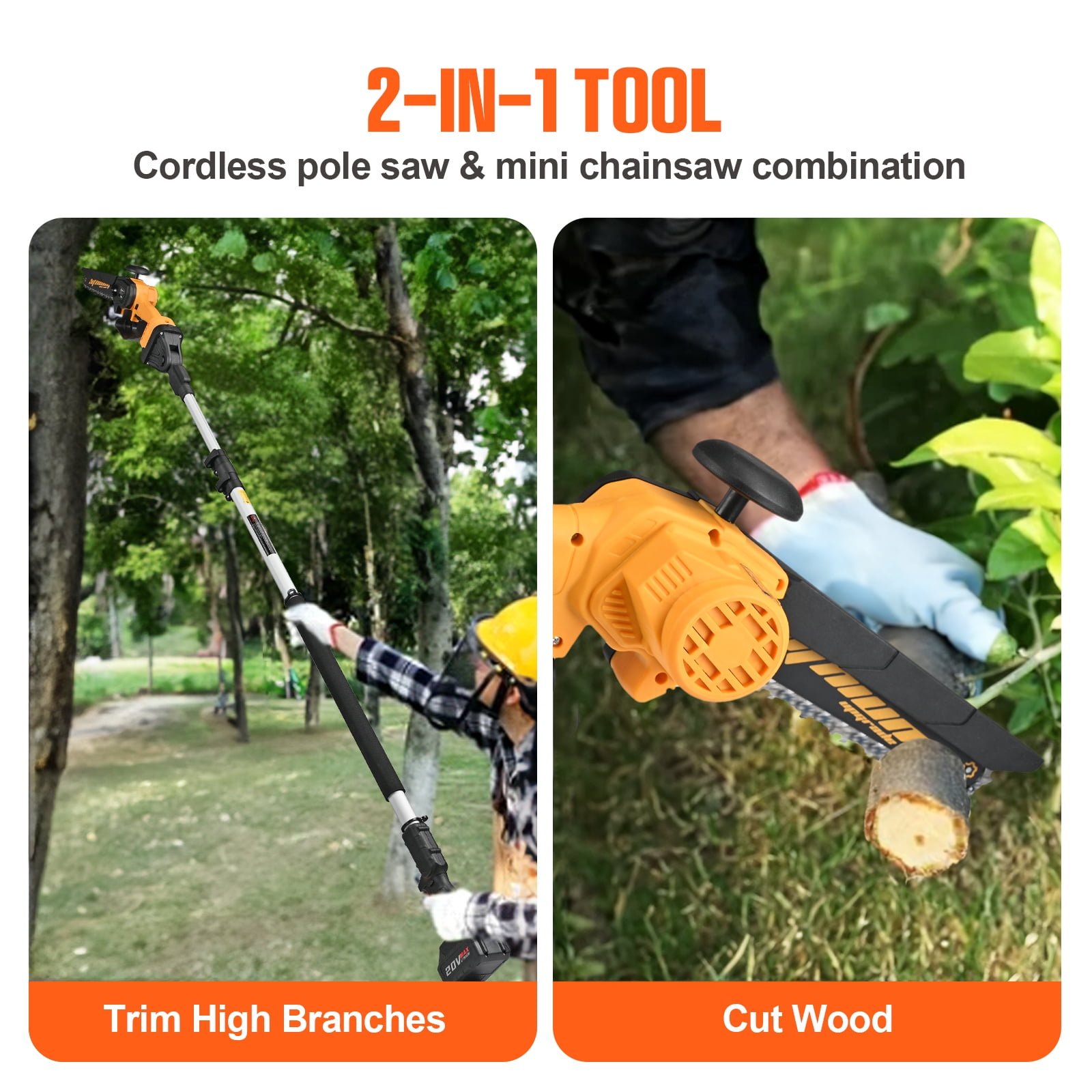 Vetoper 2-in-1 Cordless Pole Saw and Mini Chainsaw with Extension Rod (Yellow, 7 ft) jl34y