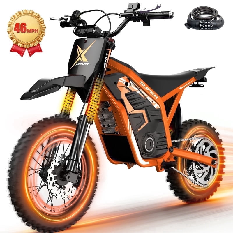 Elecby NOVAX Electric Dirt Bike, 4000W High-Speed Off-Road Motorcycle, Full Suspension, Hydraulic Brakes (Orange, 48V 22.8Ah) qzxqc