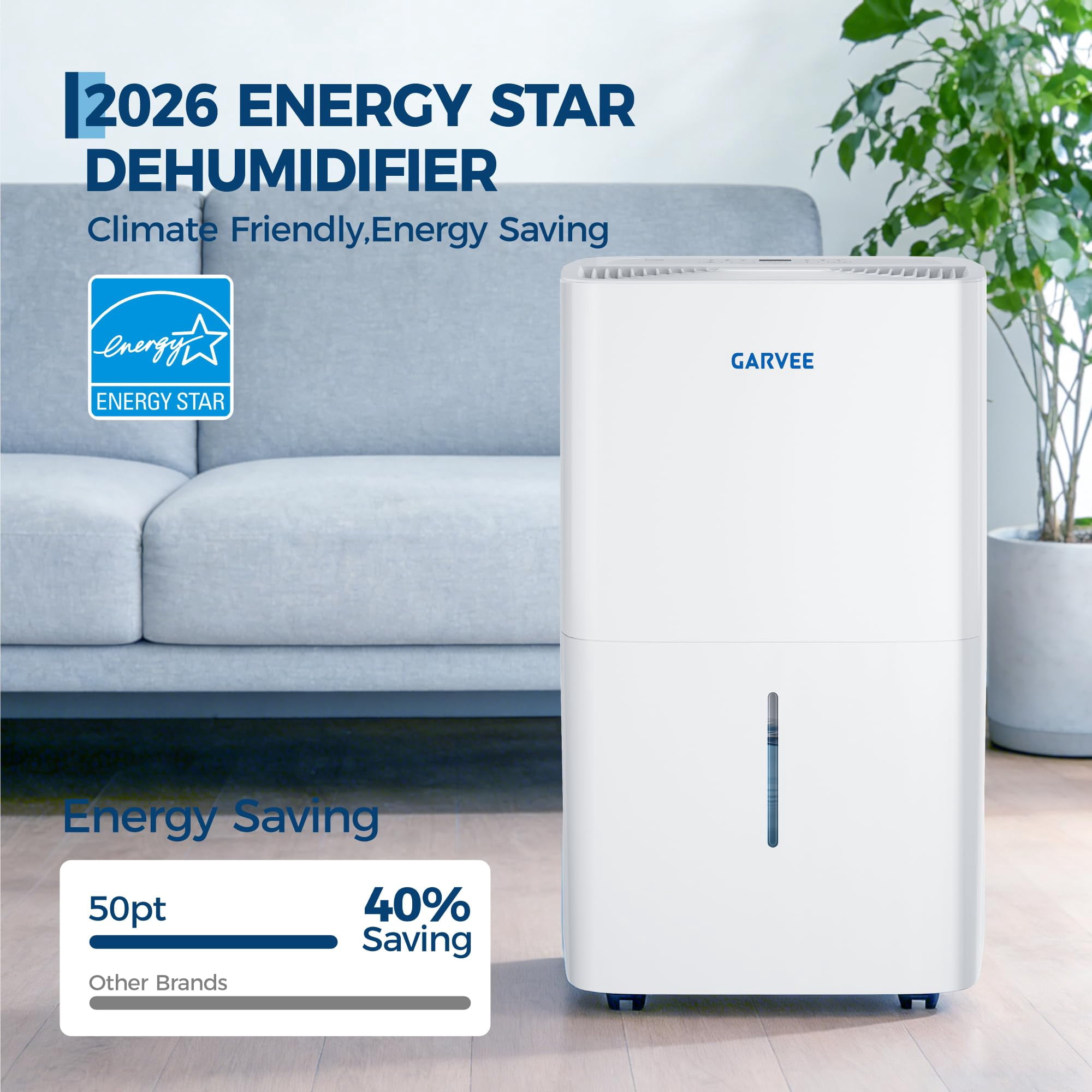 GarveeLife Dehumidifier for Basement and Home, Large Room Moisture Remover with Smart Control and Washable Filter (White, 35 Pint) 5bse0