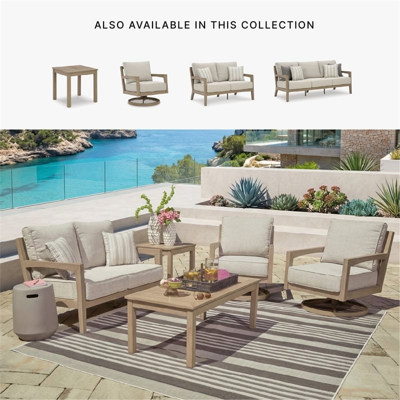 Ashley Furniture Myrtle Shore Outdoor Sofa with Cushion (Beige, 84 in) 00734