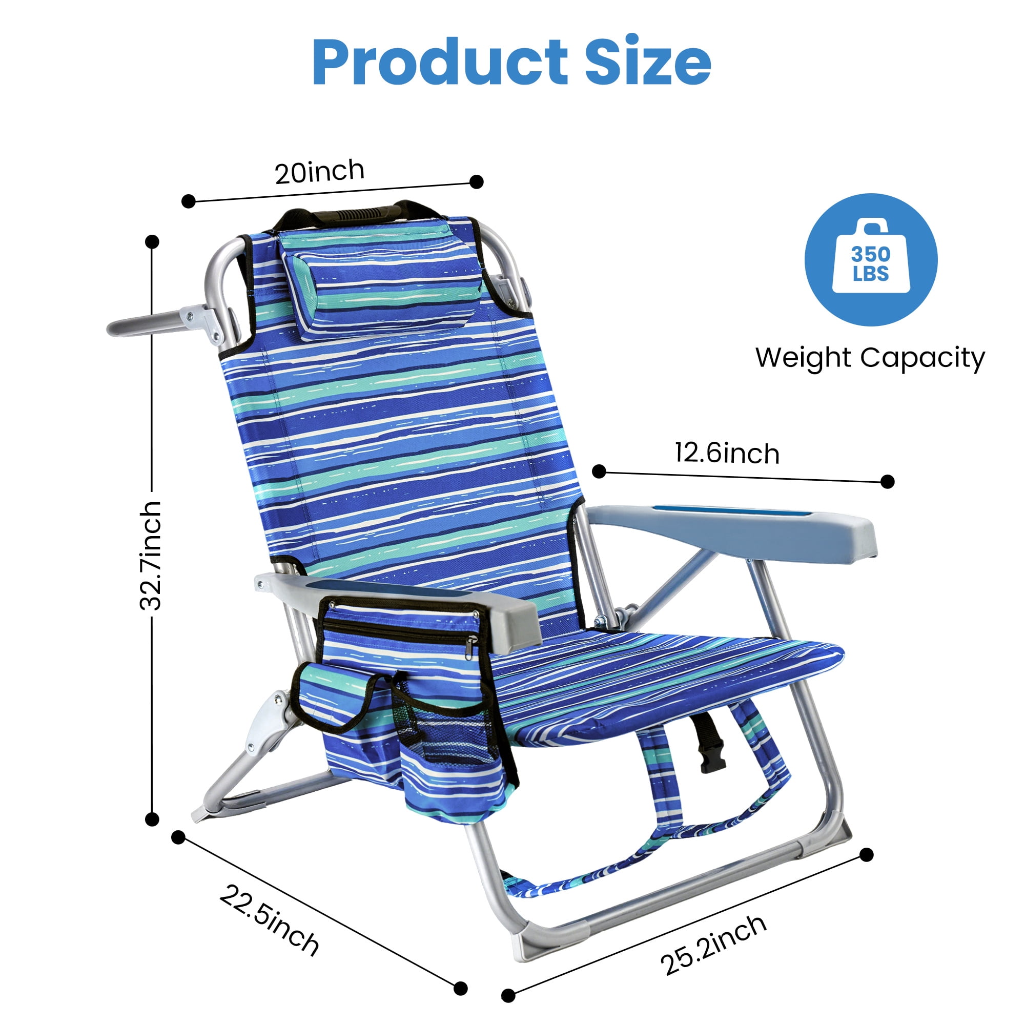 GVDV Portable Folding Beach Chair Set, 4-Position Adjustable Reclining Outdoor Seat with Cup Holder and Towel Bar (Blue, 2-Pack) s4l63