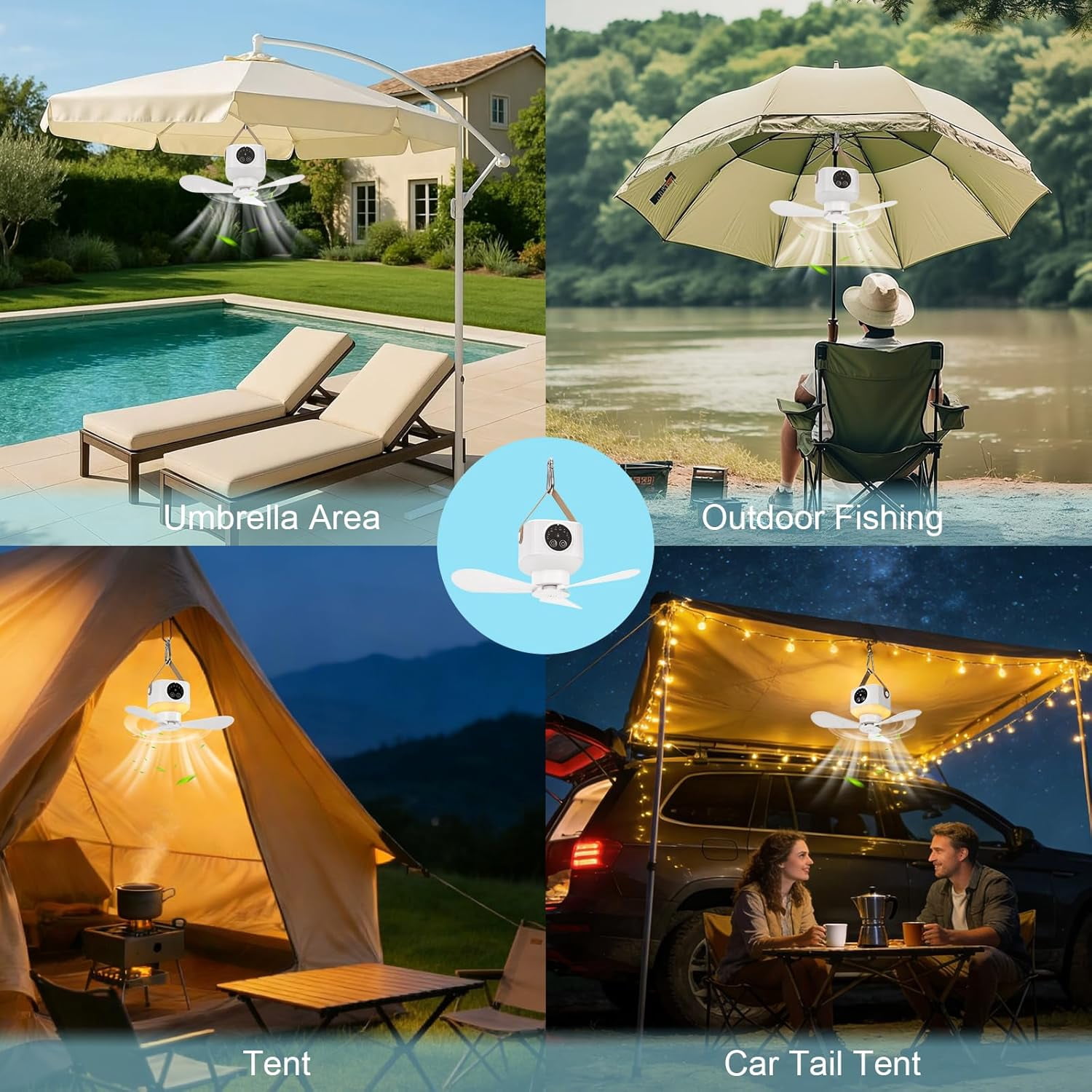 Generic Camping Ceiling Fan, Rechargeable Tent Fan with LED Light and Remote (9.25 x 9.25 x 3.27 in) v6h0r