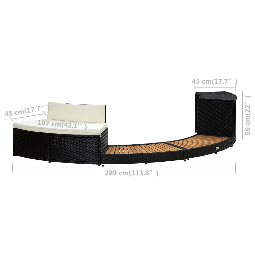 vidaXL Spa Surround Furniture Set with Poly Rattan and Acacia Wood (Black, 113.8 in x 48.8 in x 22 in) wllza