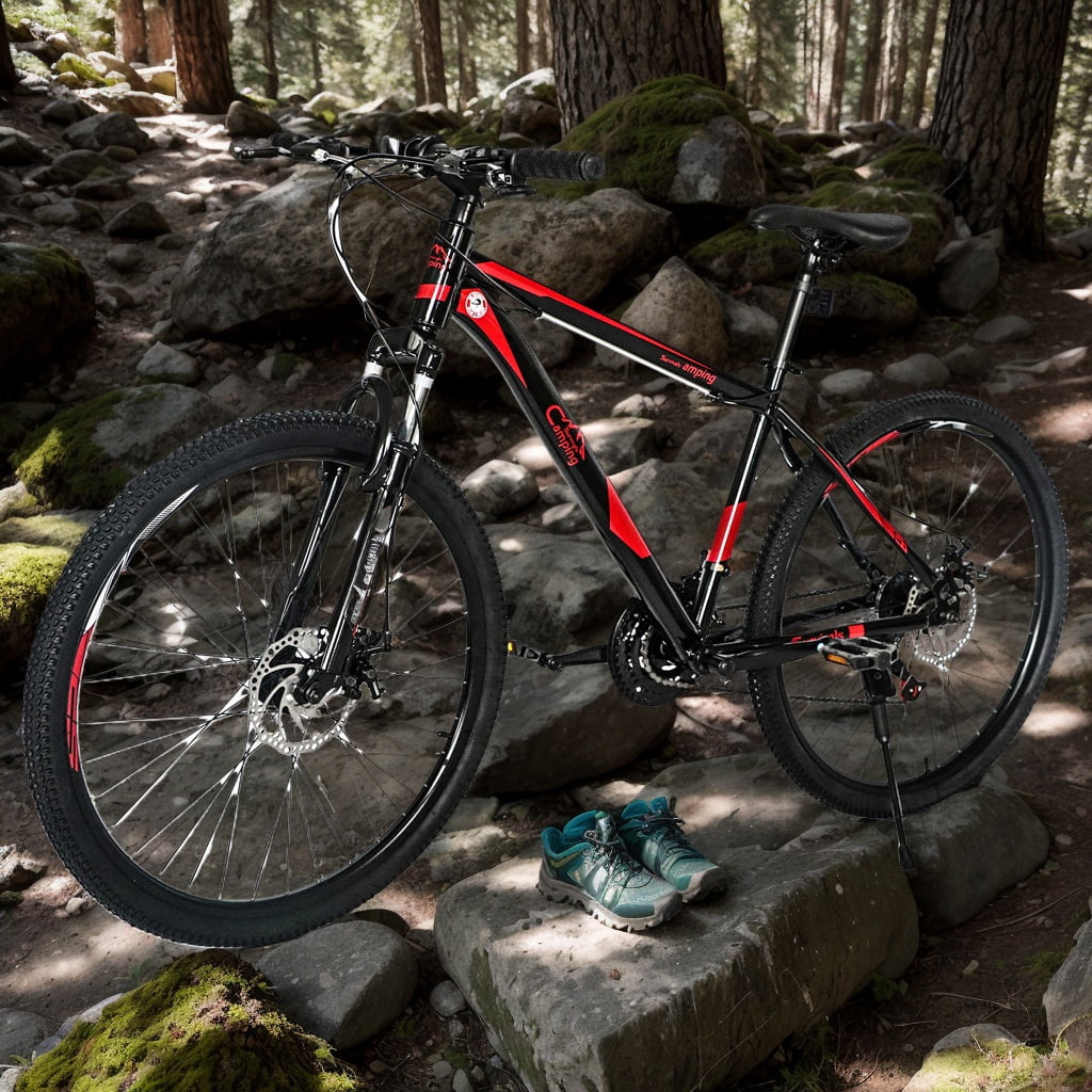 EDOEMSE Mountain Bike 21-Speed Trail Bicycle with Dual Disc Brakes (Red/Black, 26 in) zn9sl