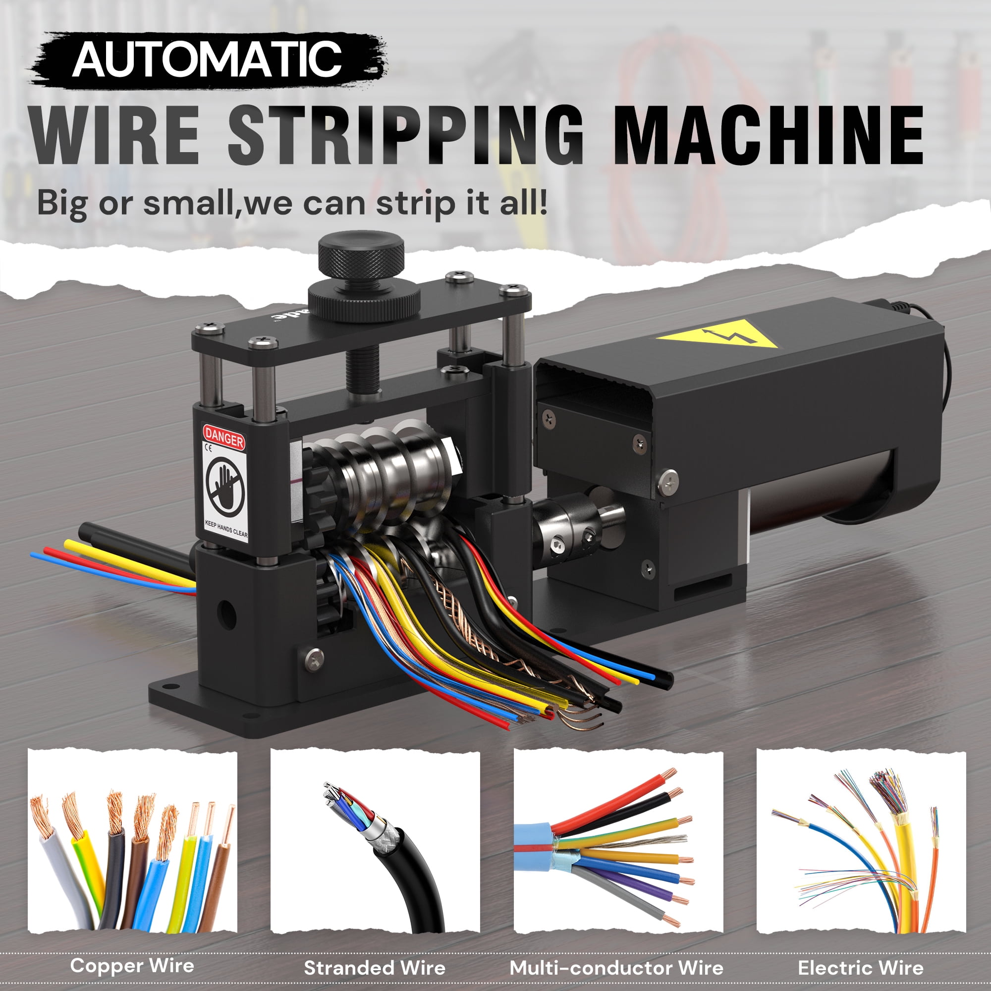 Tanfix Automatic Electric Wire Stripping Machine, Heavy-Duty Cable Stripper Tool for Copper Recycling (6 Channels, 5 Blades, 14AWG to 250MCM) t4twg