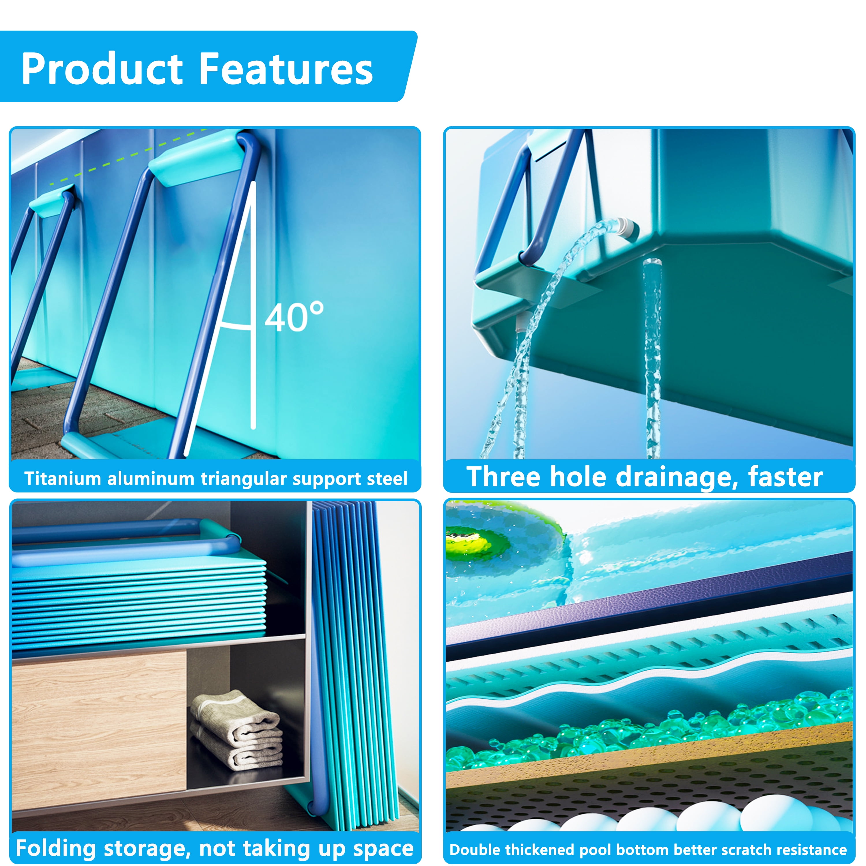Hyindoor Foldable Swimming Pool for Backyard, Heavy-Duty Steel Frame Above Ground Pool for Adults and Kids (Blue, 116 in x 65 in x 21 in) qadpa