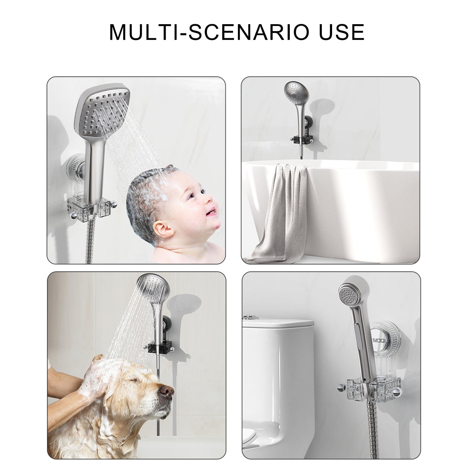 COM1950s Adjustable Suction Cup Shower Head Holder with Hooks (Clear, 1 Pack) wmk01