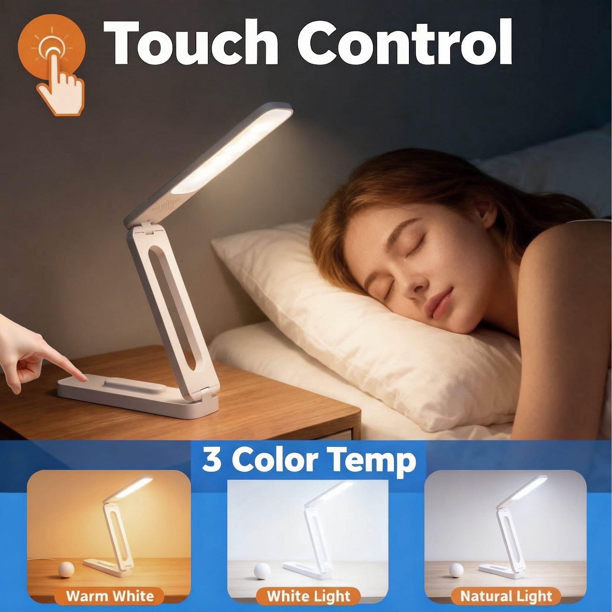 DAYBETTER LED Desk Lamp, Eye-Caring Rechargeable Reading Light with Touch Control (White, 2000mAh) 4rwmh