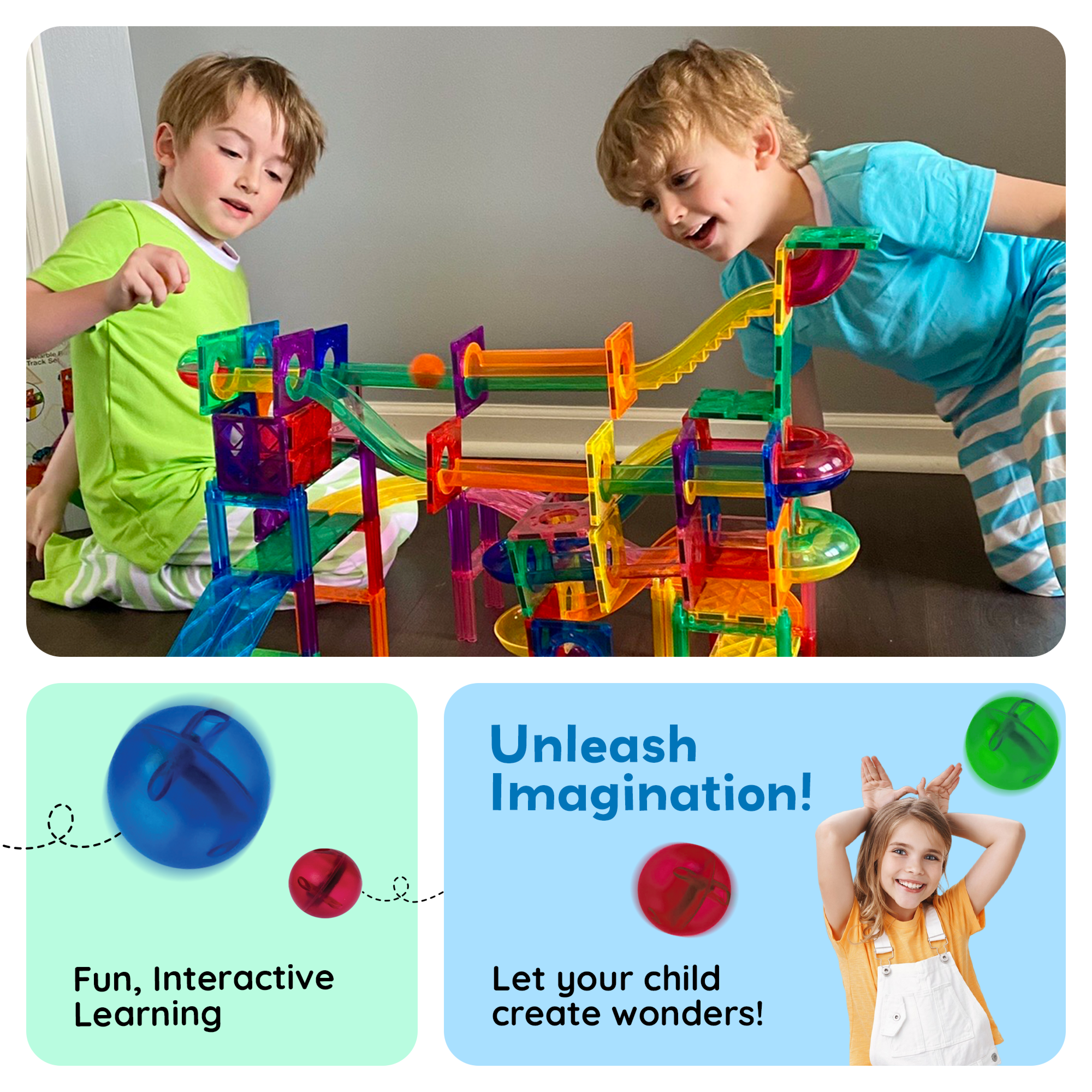 PICASSO TILES Marble Run Magnetic Building Blocks STEM Educational Race Track Set (71 Pieces) hrskg