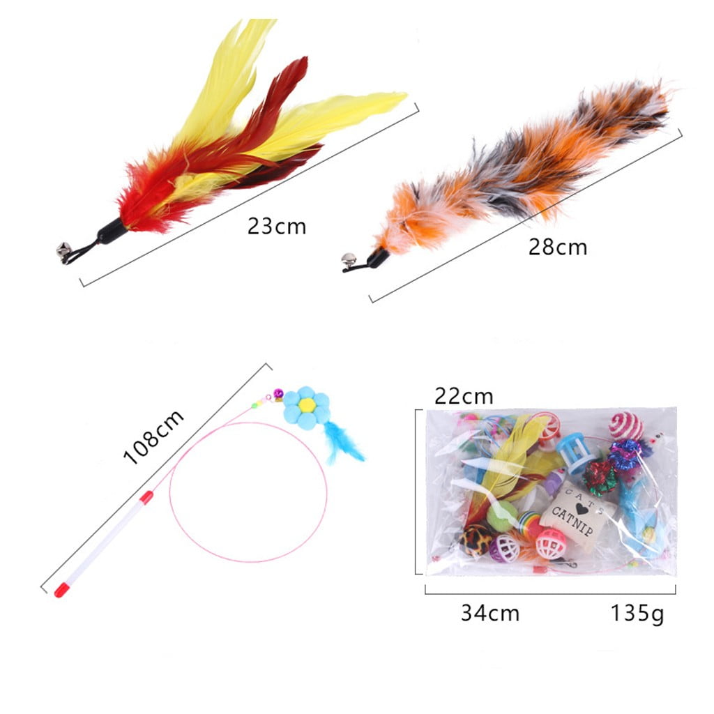 Darzheoy Interactive Cat Toy Assortment Set, Feather Teaser, Mice, and Bell Balls (20 Pieces) srwnq