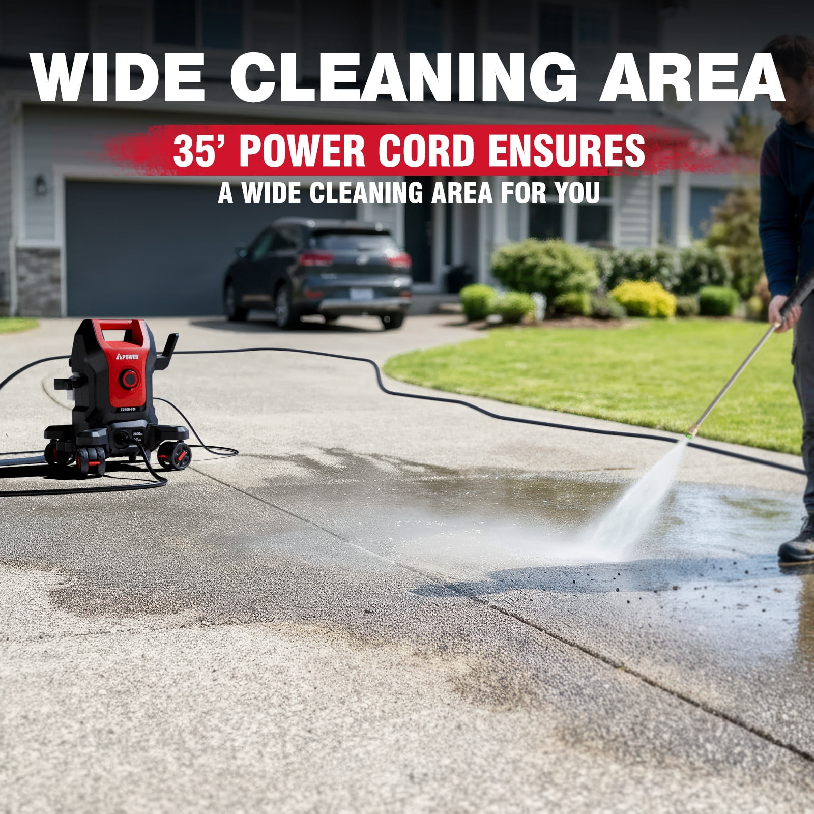 A-iPower E2800-FM Electric Pressure Washer with Follow-Me 4-Wheel Design and 5 Nozzles (2800 PSI, 1.7 GPM) rerev