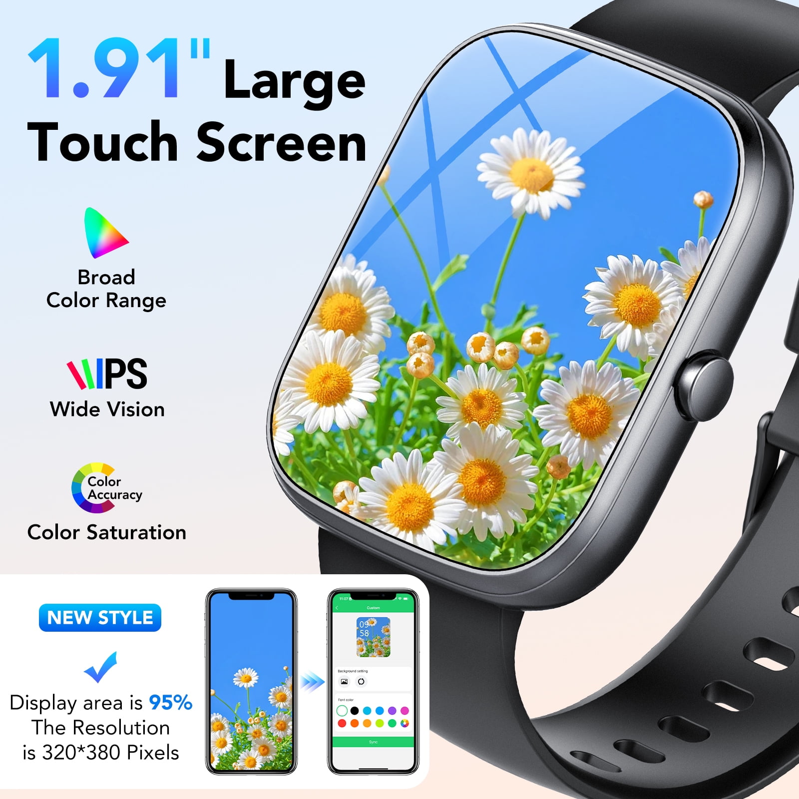 Tikland Smart Watch Fitness Tracker with 1.91 in HD Screen, Bluetooth Calling, 100 Sports Modes, IP68 Waterproof (Grey) m5oy8