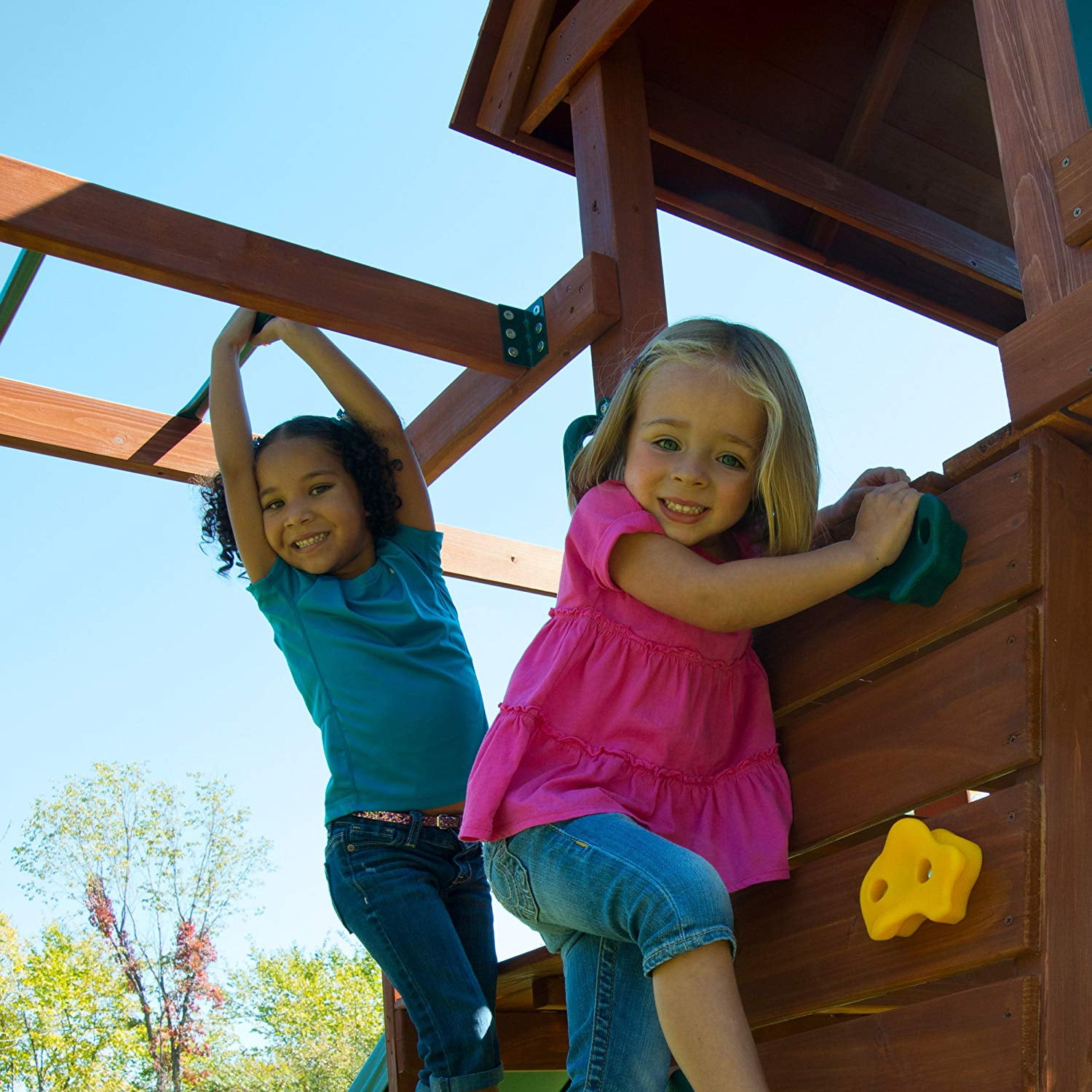 Swing-N-Slide Grandview Twist Deluxe Backyard Swing Set with Monkey Bars and Slides (Brown, 276 in x 144 in x 132 in) yf593