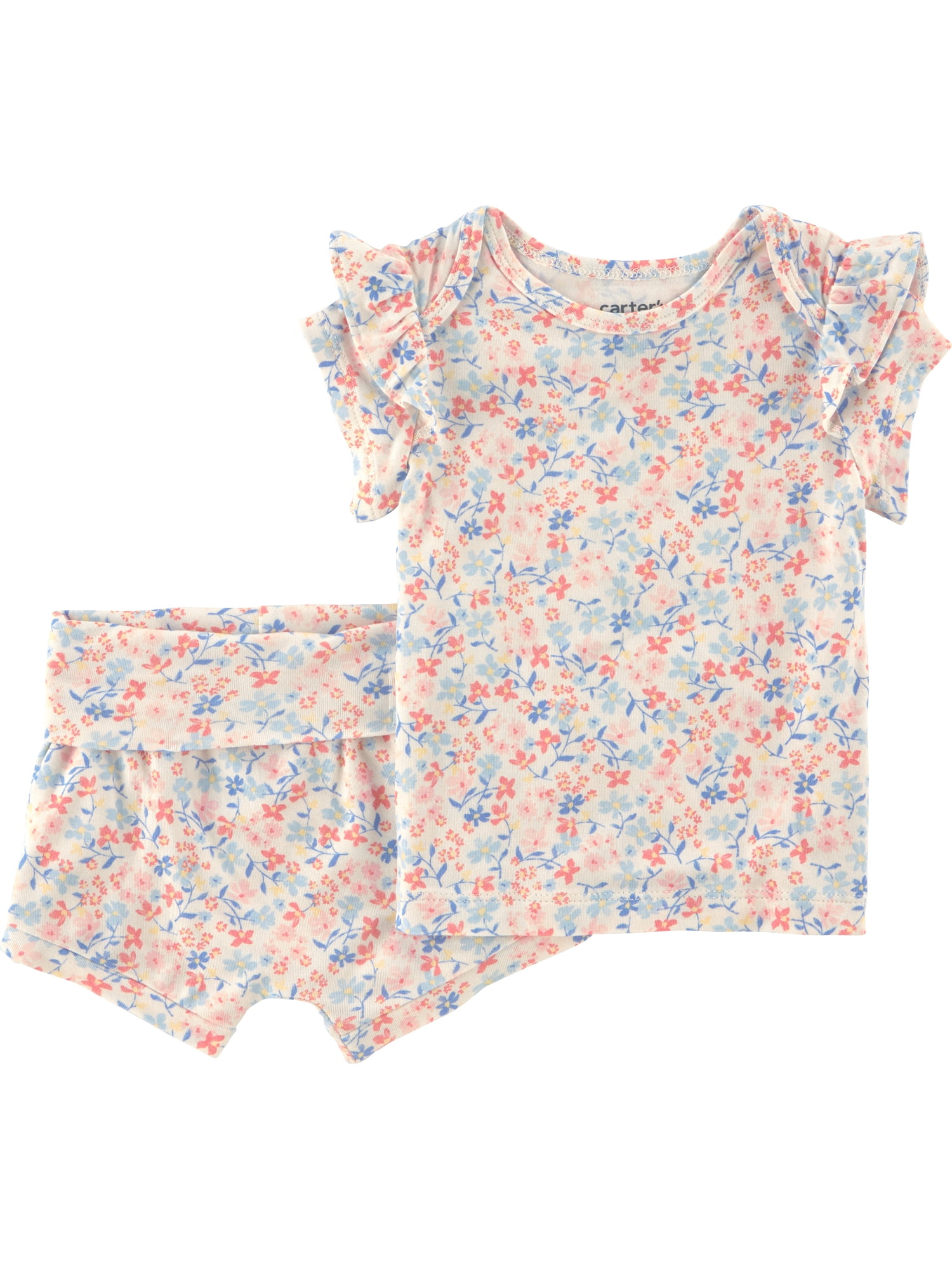 Carter's Child of Mine Baby ComfySoft Outfit Set, 2-Piece Floral Bodysuit and Shorts (Pink, Preemie-18 Months) 1z0at