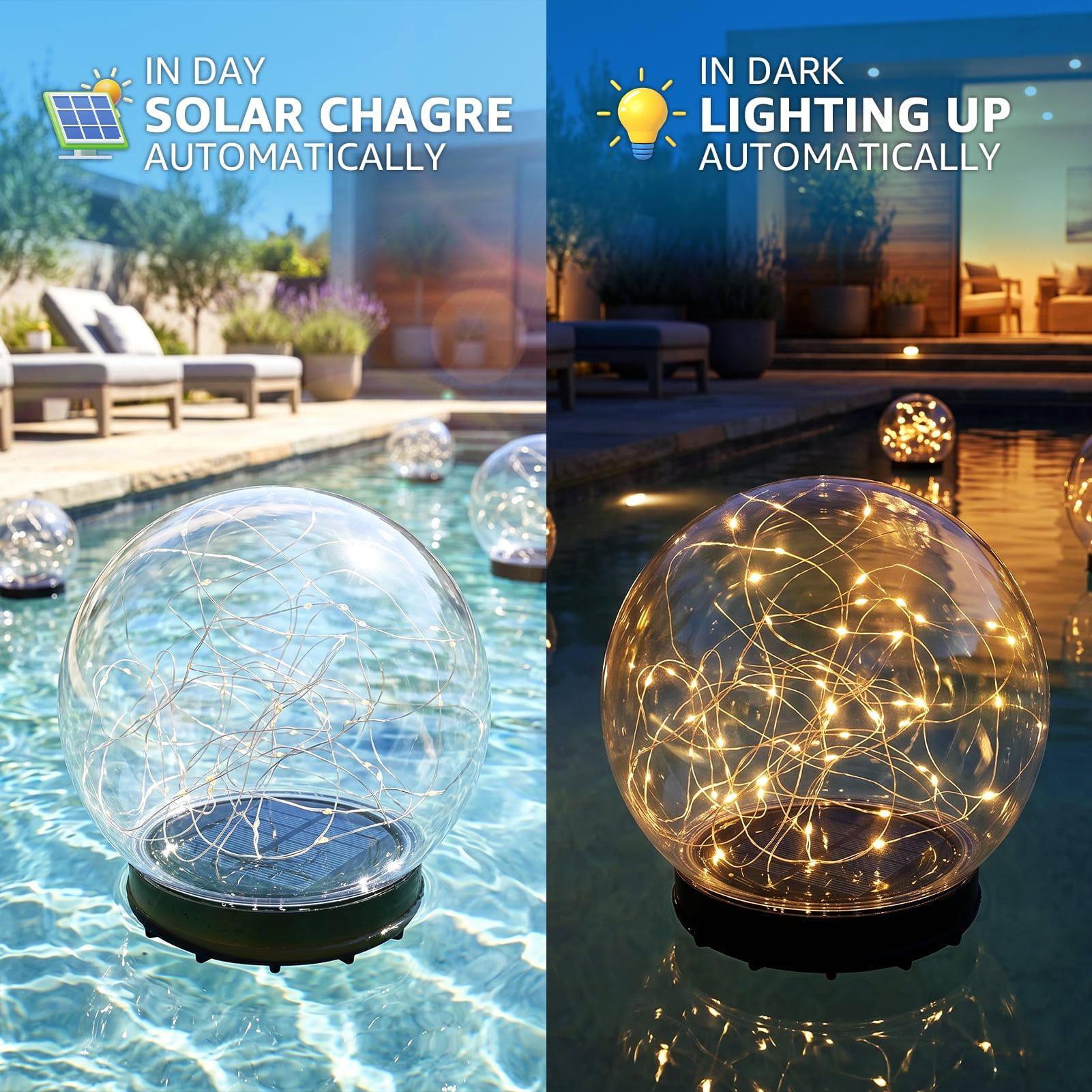NiceBuy Solar Floating LED Garden Lights, Waterproof Outdoor Decor for Pools and Patios (White, 7.4 in, 2-Pack) w1edr