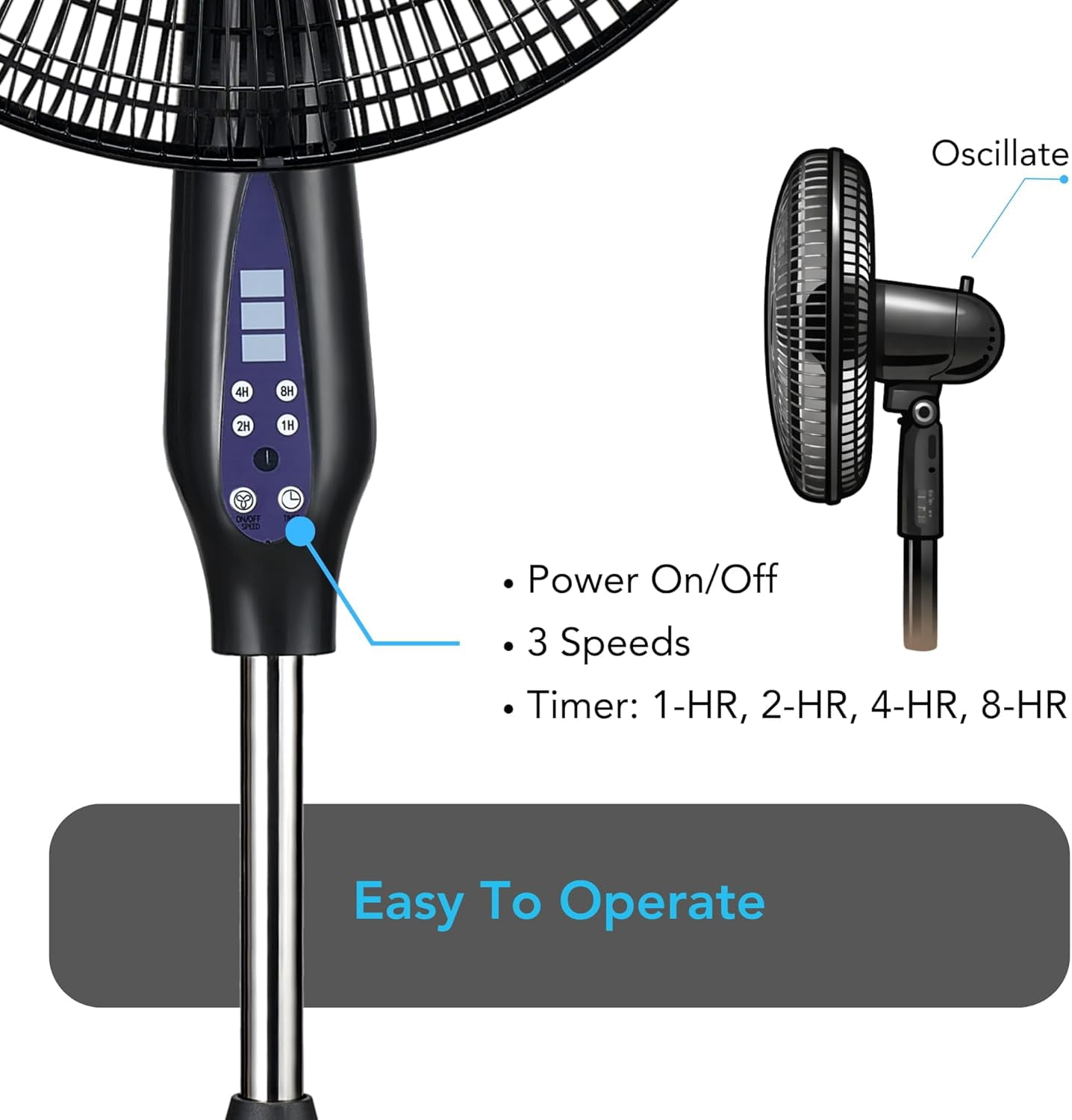 Comfort Zone 16-Inch Oscillating Pedestal Fan with Remote Control (Black, 48 in Height) o80am