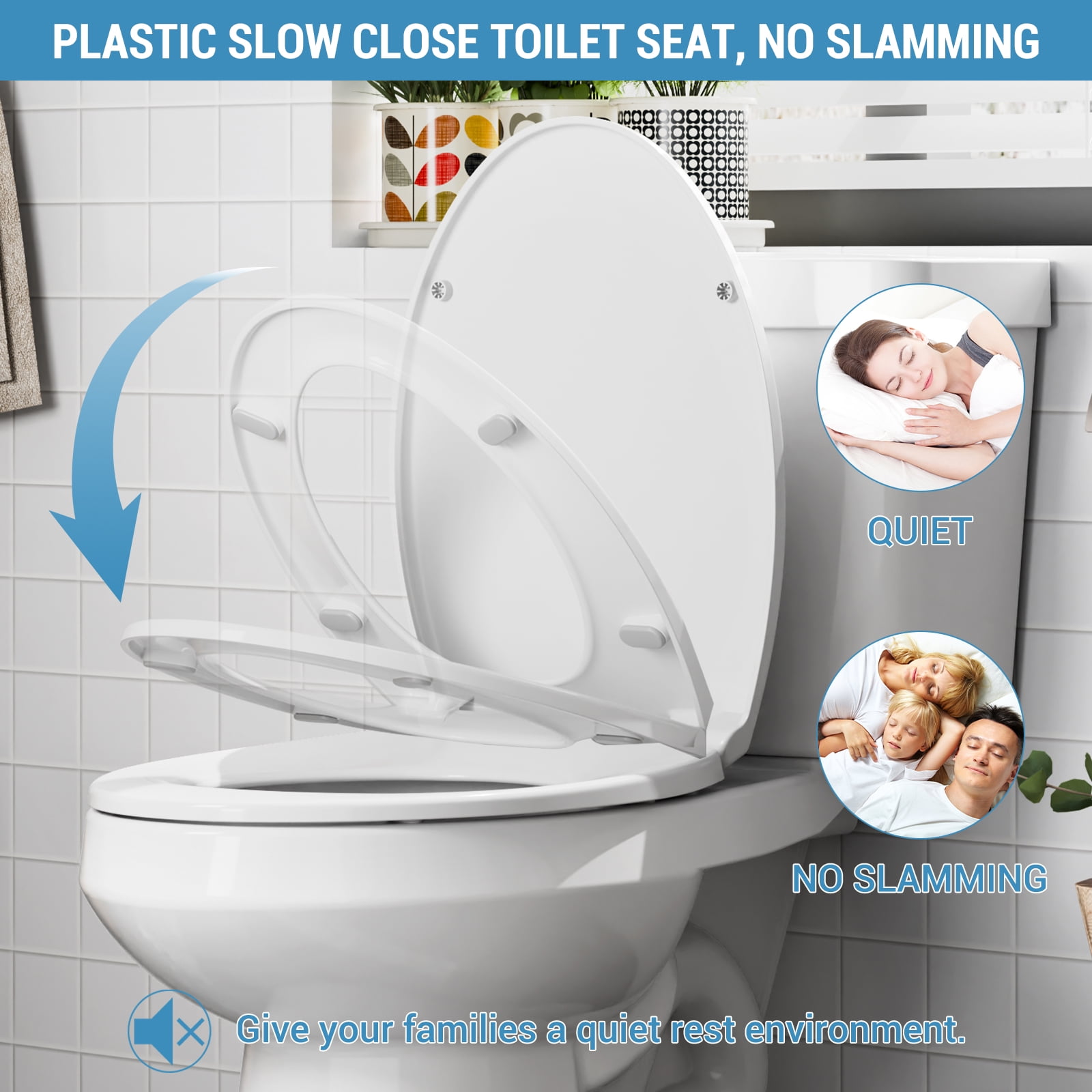 GARVEE Soft Close Elongated Toilet Seat, Quick Release Non-Slip Hinges, Durable Polypropylene (White, Elongated) o2qvk