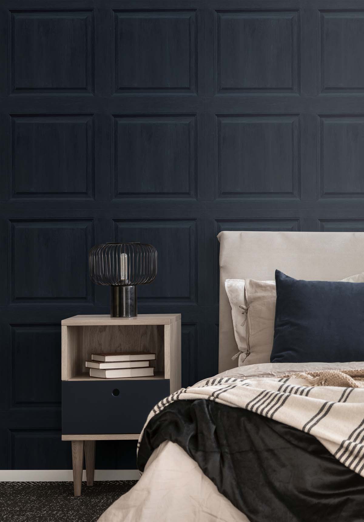 NextWall Arthouse Washed Faux Panel Peel and Stick Wallpaper (Navy, 20.5 in. W x 18 ft. L) 3a1nl