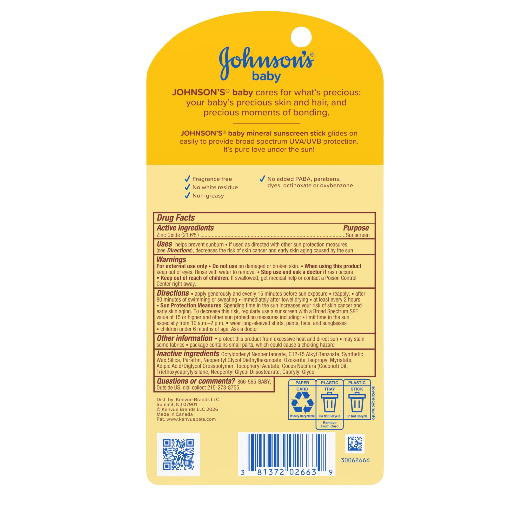 Johnson's Baby Mineral Sunscreen Stick, Broad Spectrum SPF 50, Water Resistant (0.47 oz) bytz2
