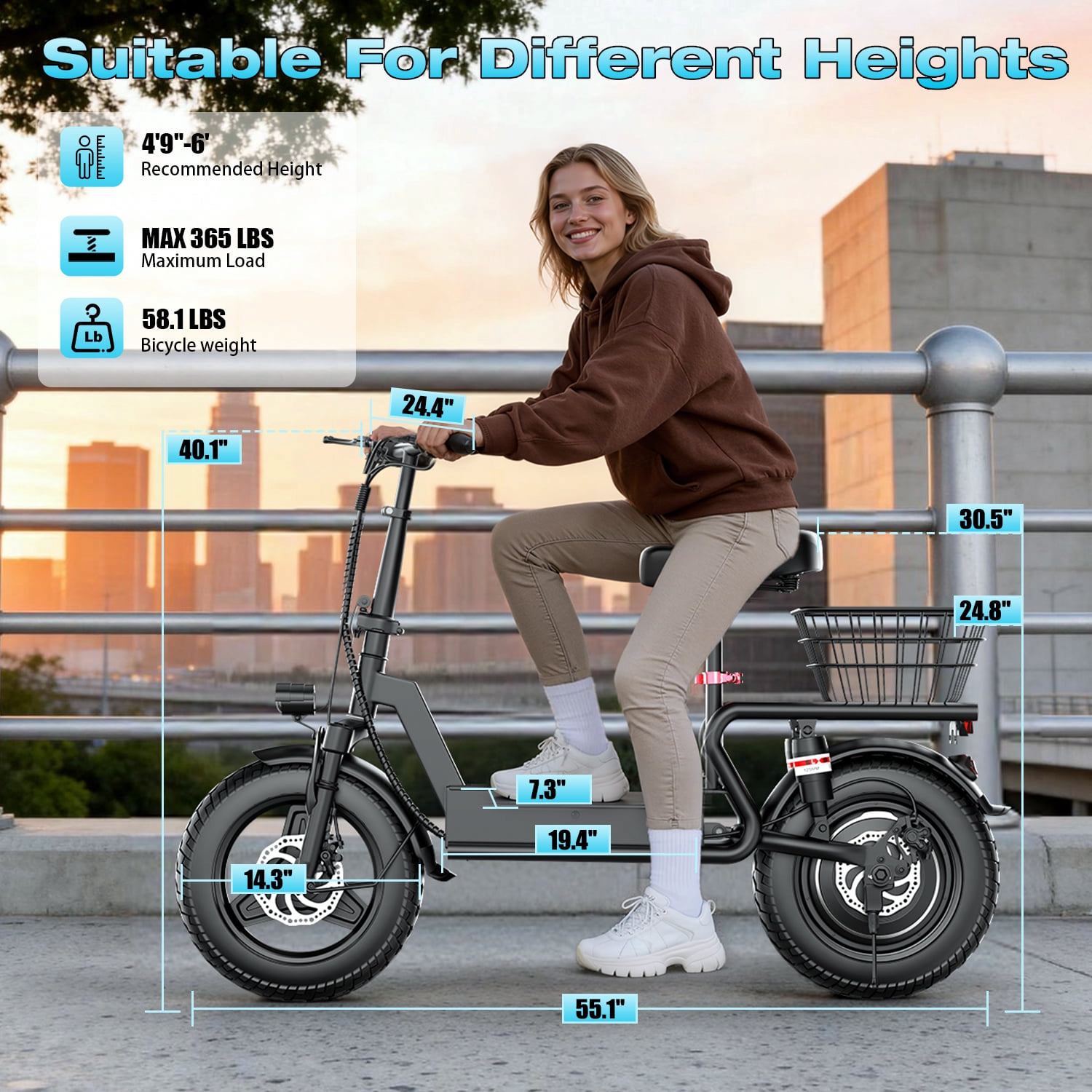 ASKGO 1200W Electric Scooter with Seat, 25MPH Top Speed, 35-Mile Range, 14-inch Puncture-Resistant Tires, Dual Disc Brakes (Black, 365 lbs Capacity) tyed7