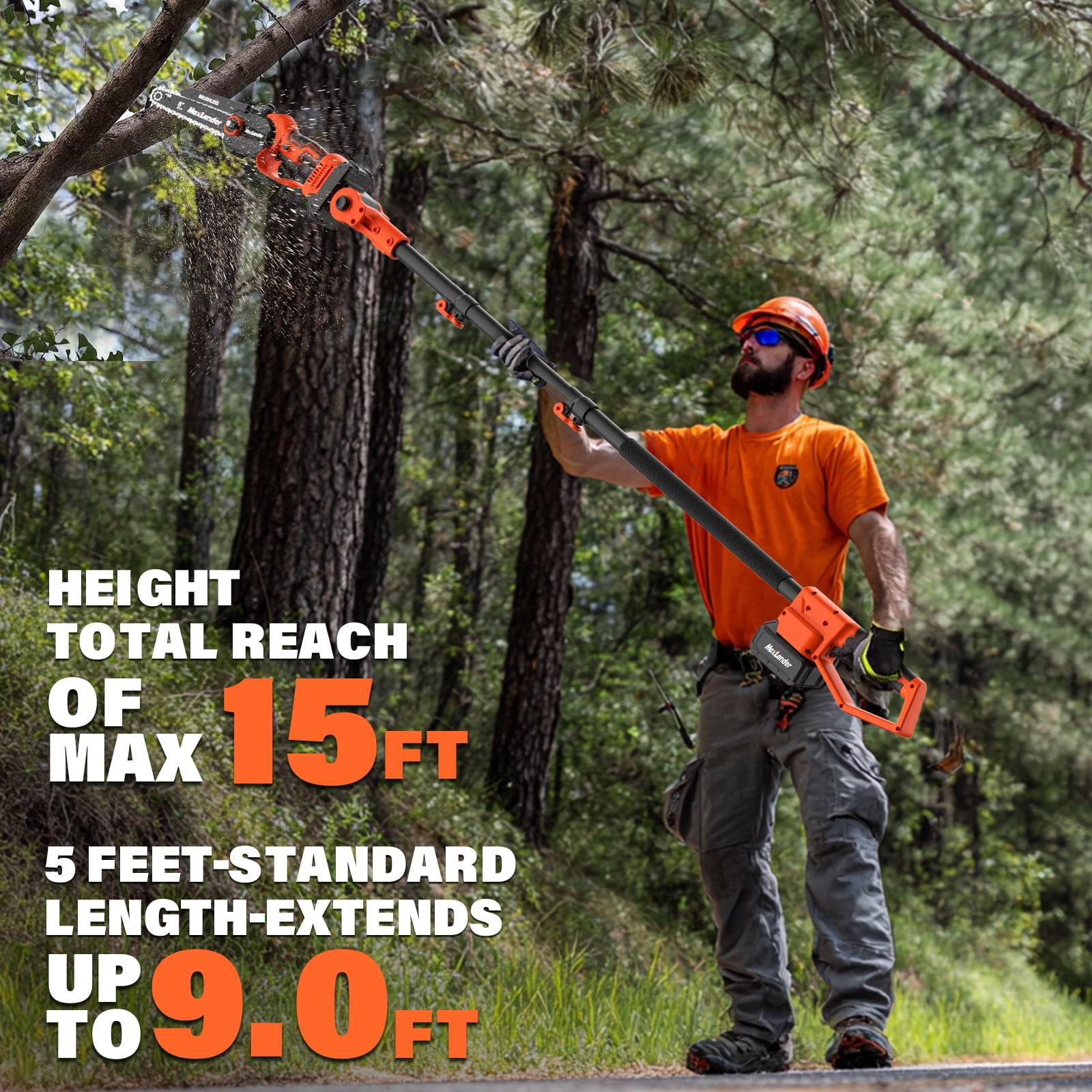 Maxlander 2-in-1 Cordless Pole Saw and Mini Chainsaw, Electric Tree Trimmer with 14ft Reach (8 in, 20V Battery) fh99i