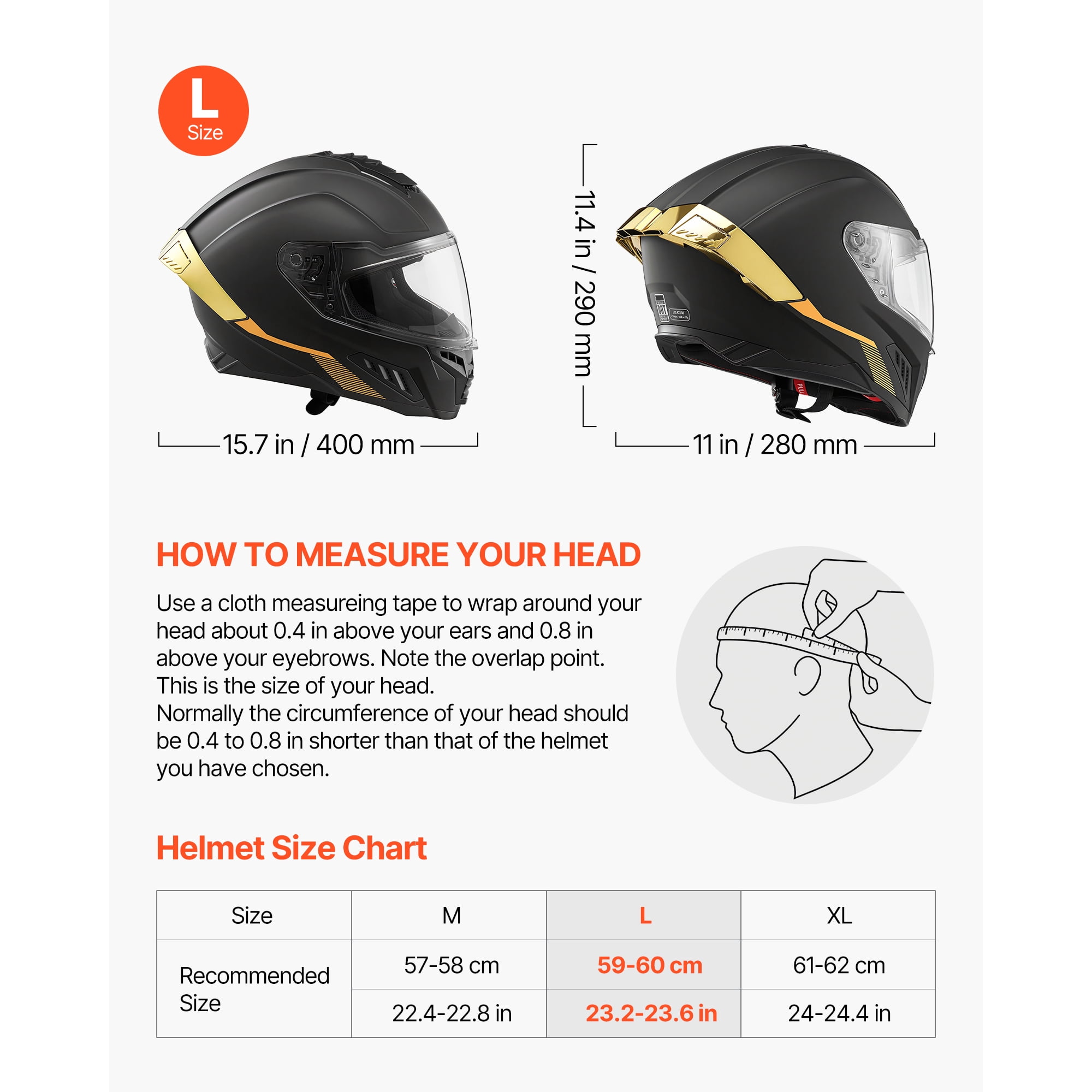 KFFKFF Full Face Motorcycle Helmet with Dual Visor, DOT & ECE Certified Street and Dirt Bike Gear (Black, Large) rta0n
