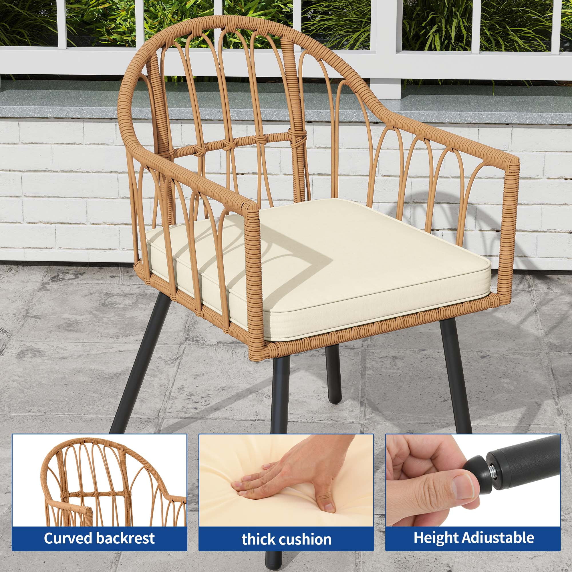 Uforic 5-Piece Outdoor Patio Dining Set, Rattan Wicker Chairs and Round Table with Umbrella Hole (Beige, 5-Piece Set) w85un