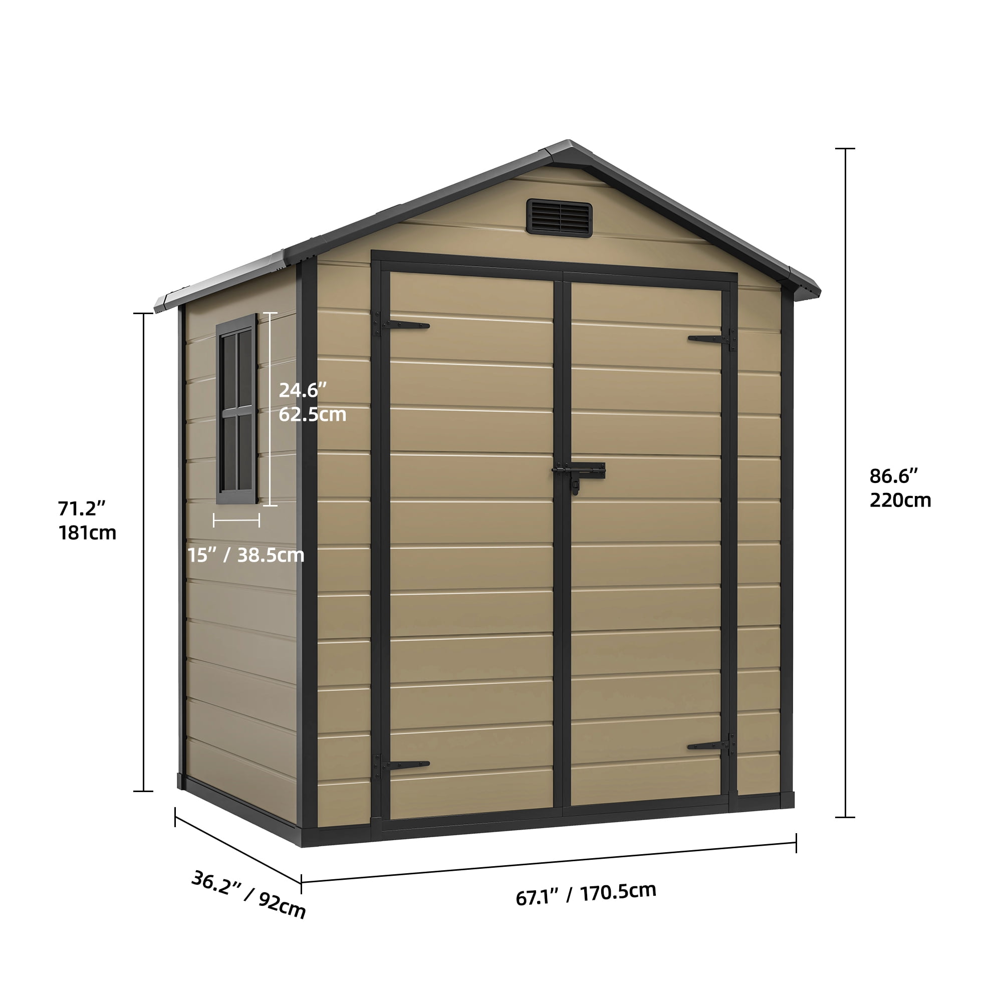 Dextrus Outdoor Storage Shed, Weather-Resistant Garden Tool Organizer with Reinforced Floor (Brown, 71.6 in x 40.6 in x 86.6 in) c3rvh